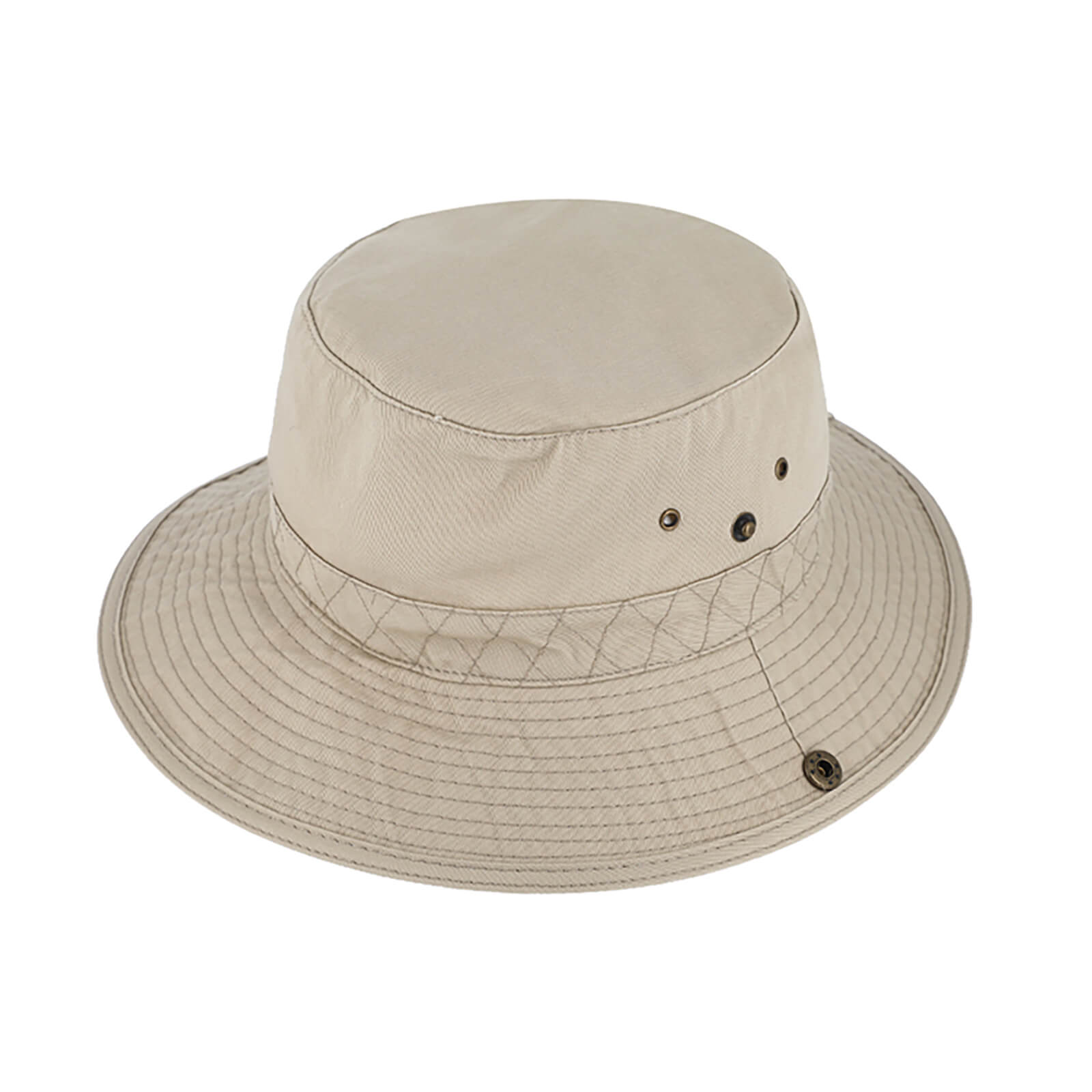 Fiebig Stoffhut Baumwolle uni mit Druckknopf und Kinnband Beige