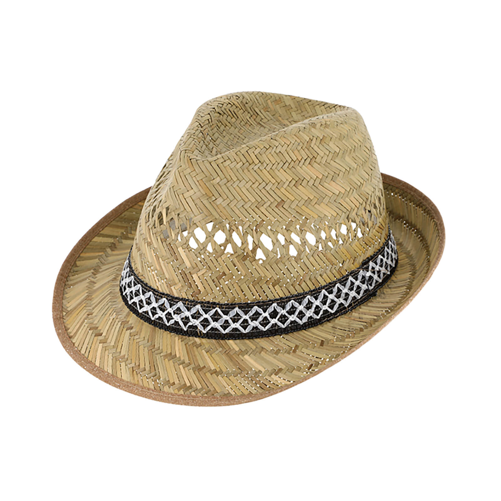 Fiebig Strohhut Trilby Erntehut mit gemustertem Band Natur