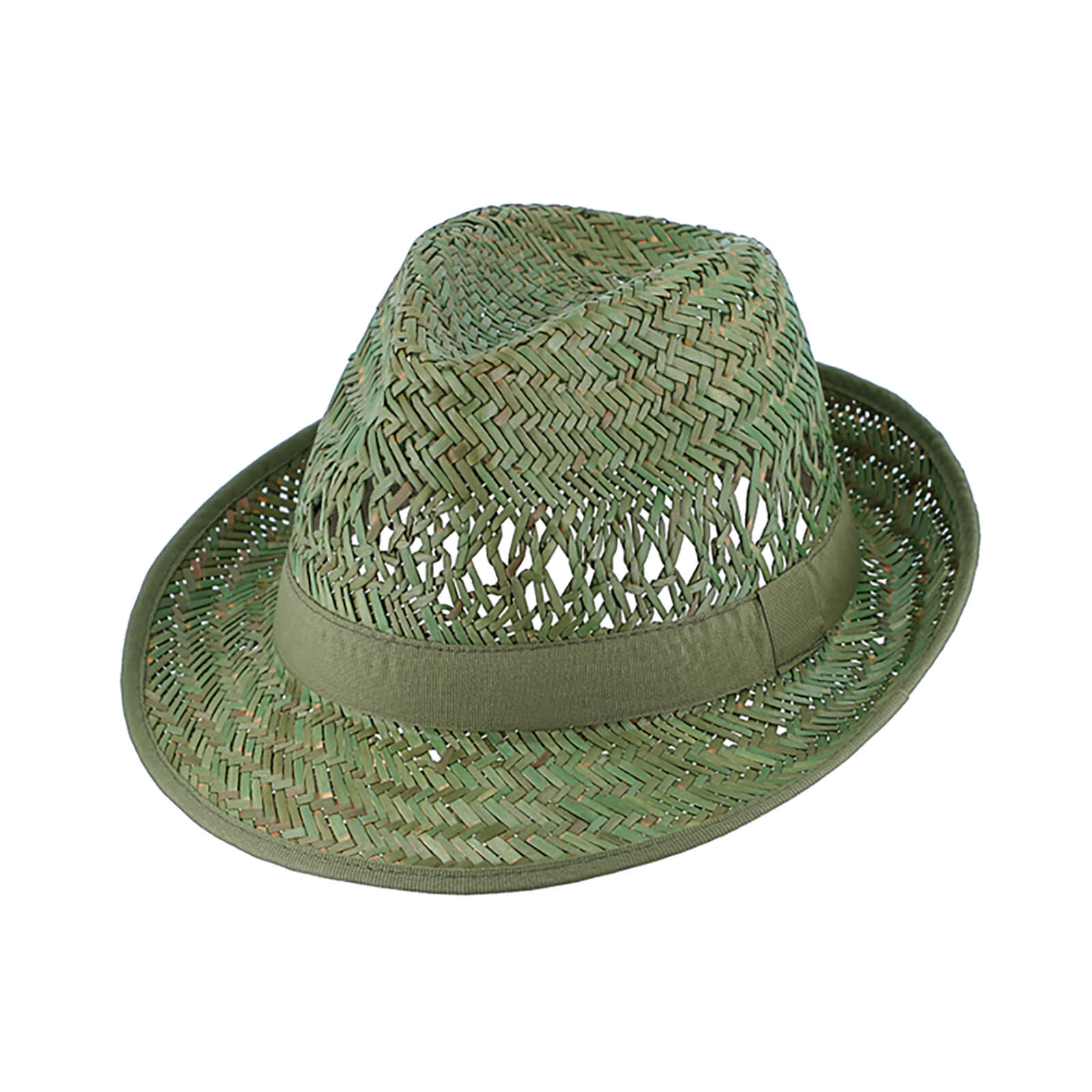 Fiebig Strohhut Trilby Gartenhut grün mit gleichfarbigem Band Khaki