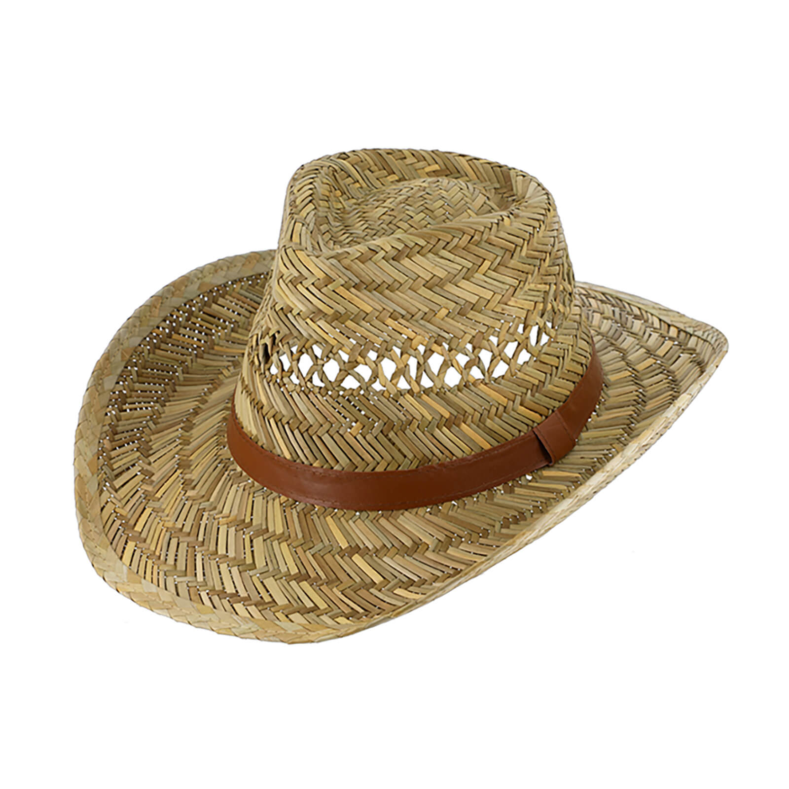 Fiebig Strohhut Western Australier mit Kunstlederband Natur