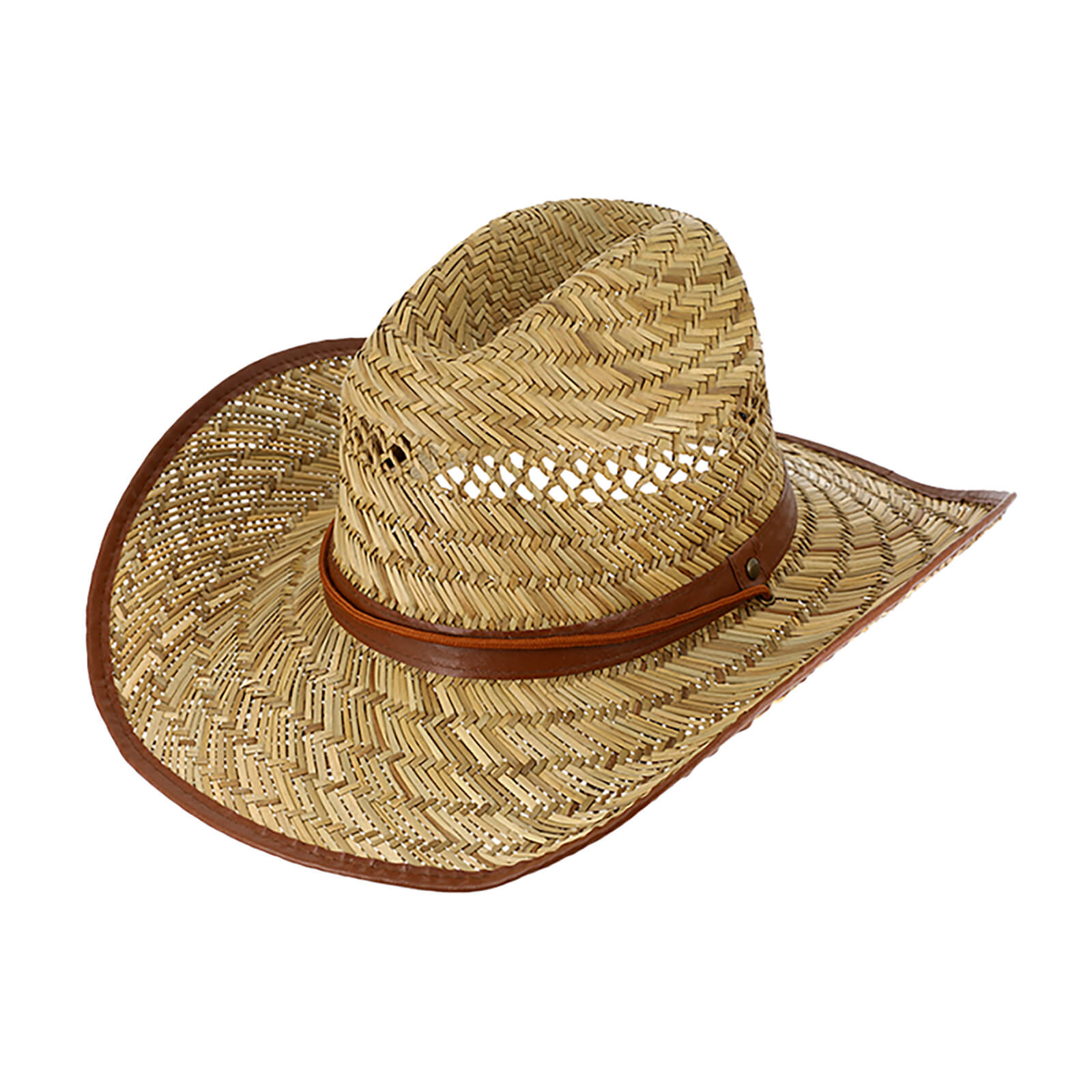 Fiebig Strohhut Western Texaner mit Kunstlederband + Einfass Natur