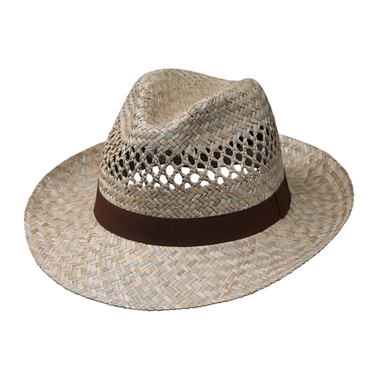 Fiebig Strohhut Fedora mit braunem Ripsband Natur-Grau