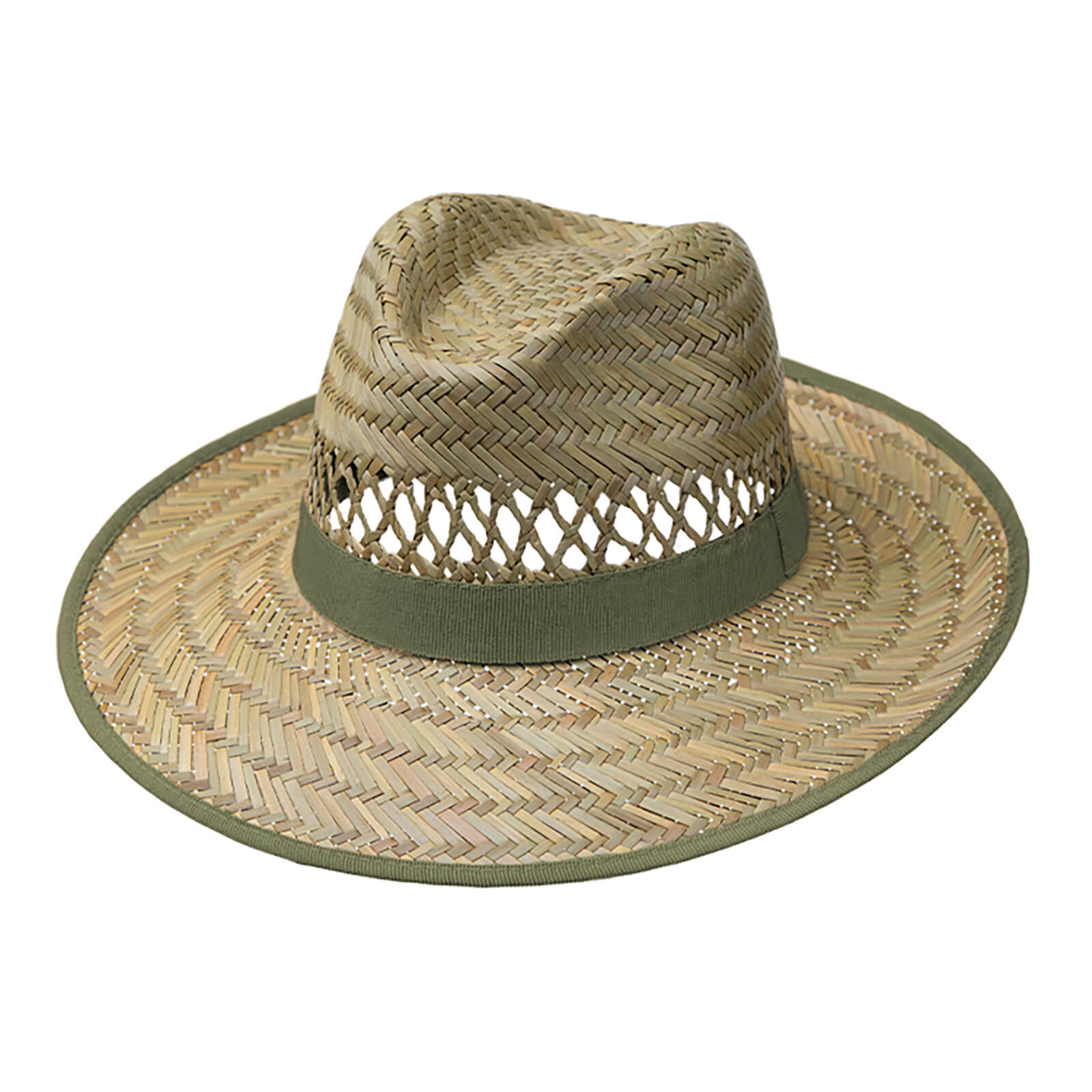 Fiebig Strohhut Fedora mit Einfass und breiter Krempe Oliv