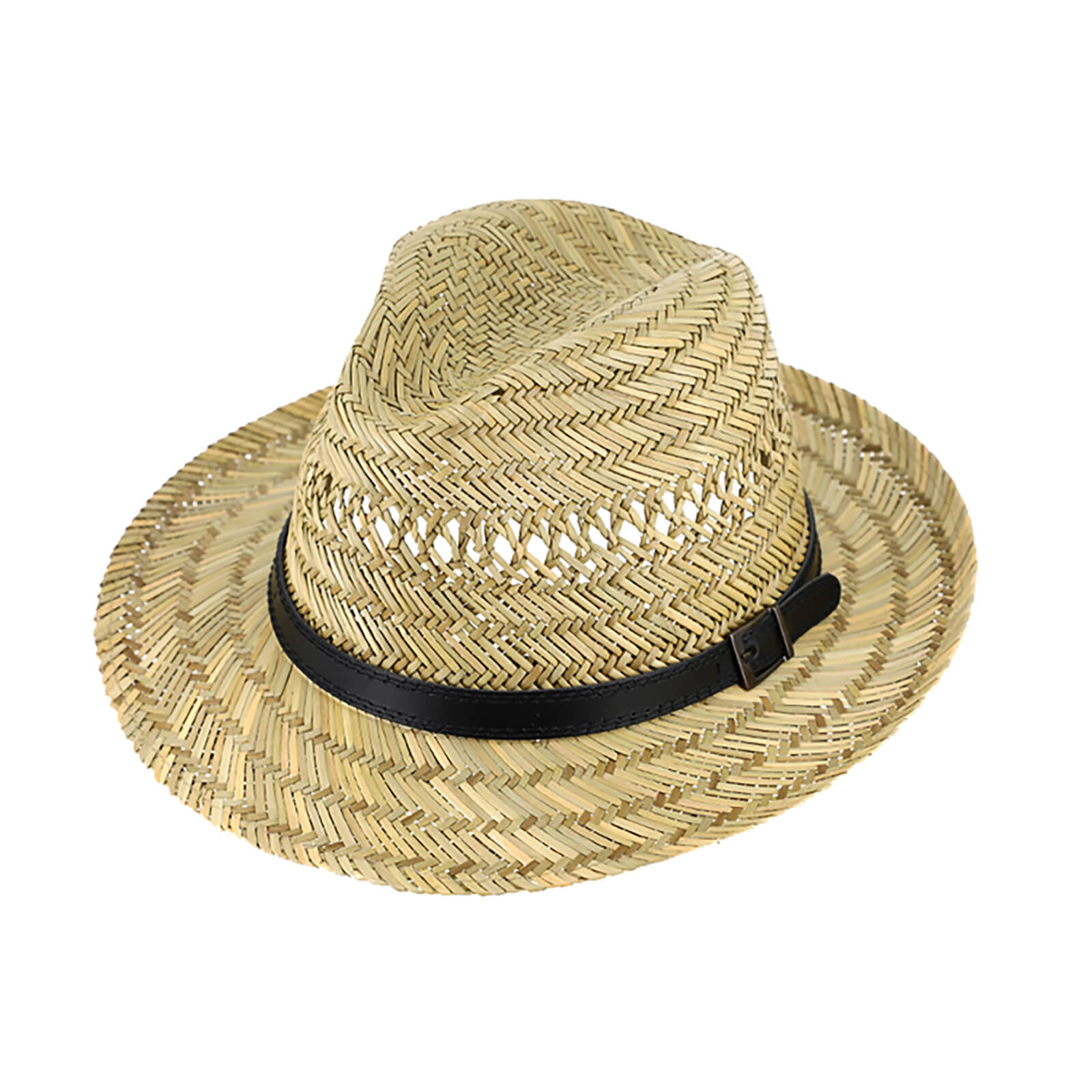 Fiebig Strohhut Fedora mit Kunstlederband Natur
