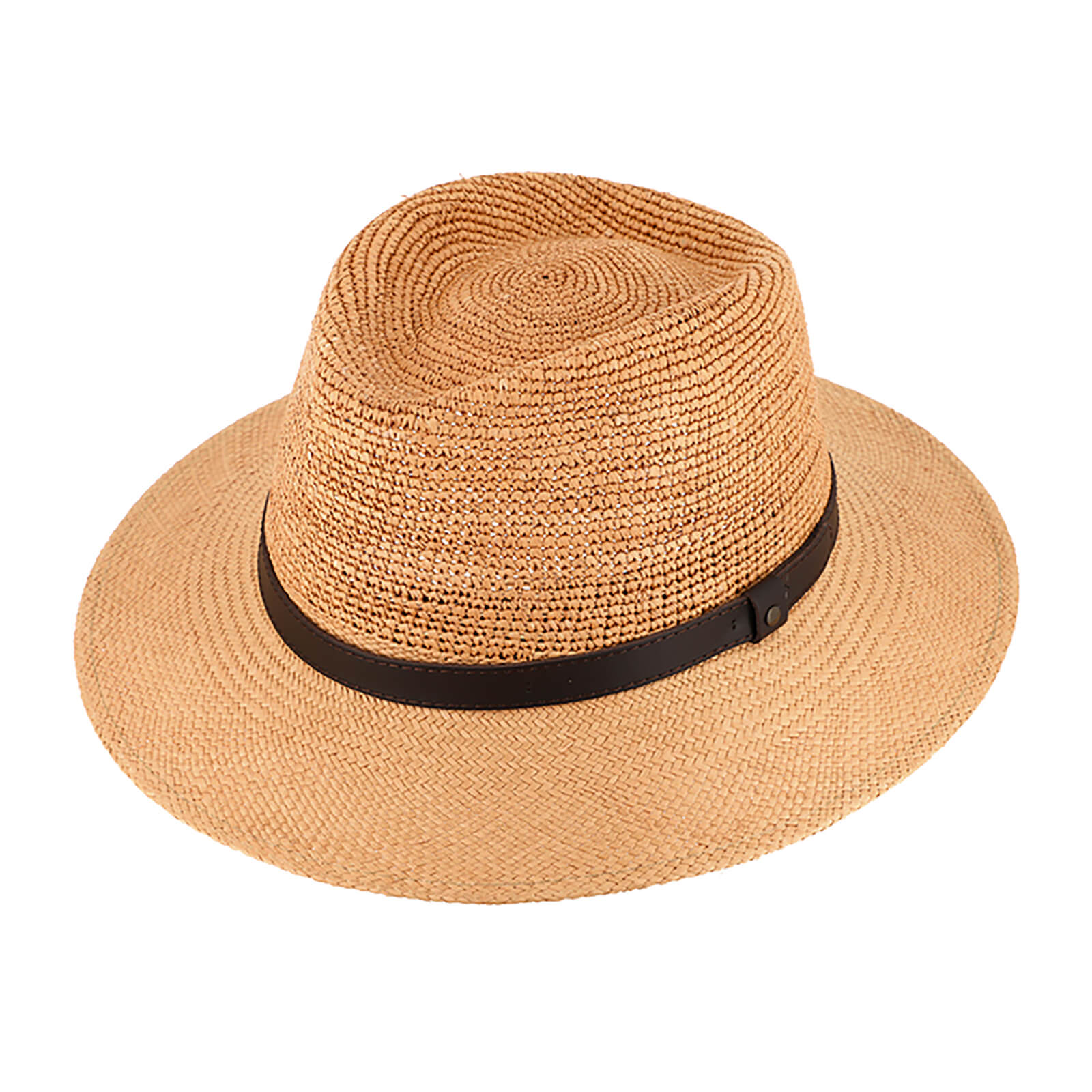 Fiebig Panamahut Traveller Crochet mit Kunstlederband Cognac