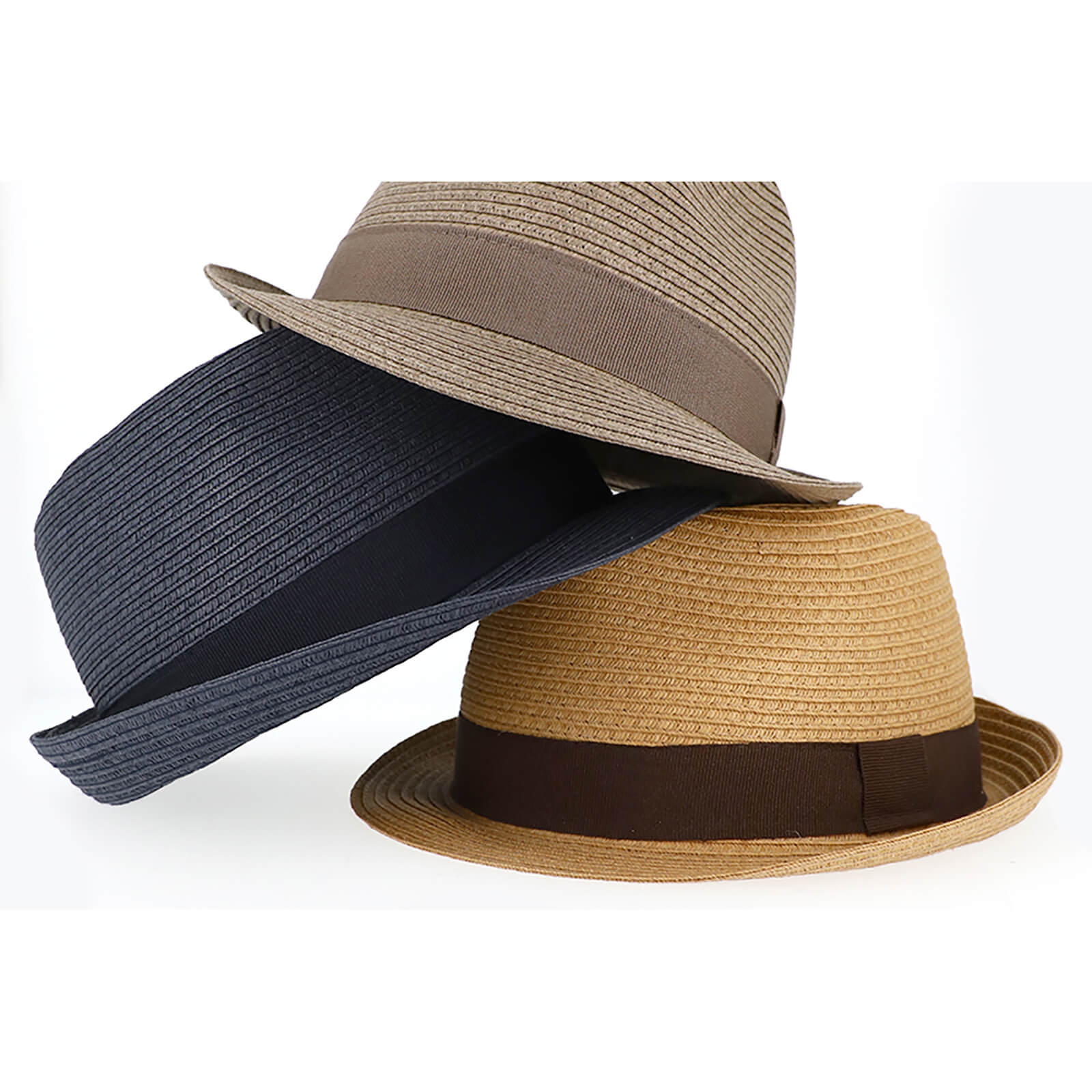 Fiebig Papierhut Trilby uni mit gleichfarbigem Ripsband Steingrau