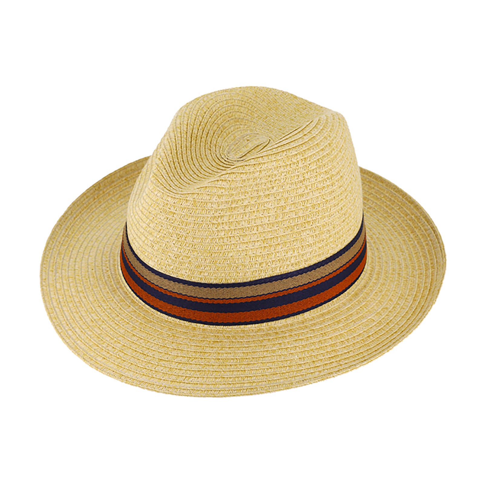 Fiebig Papierhut Fedora mit gestreiftem Ripsband Beige