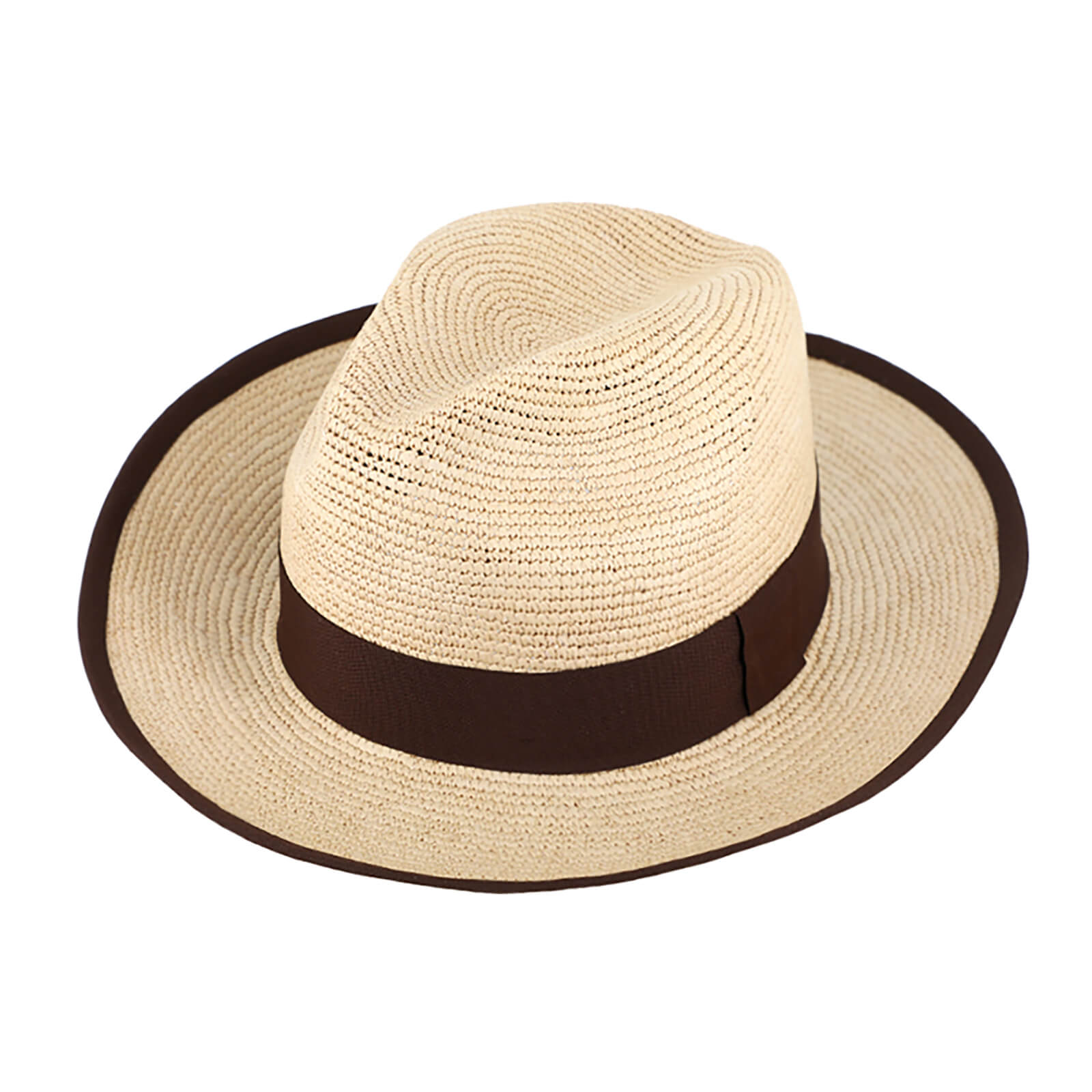 Fiebig Panamahut Fedora Crochet mit gleichfarbigem Einfass und Ripsband Natur