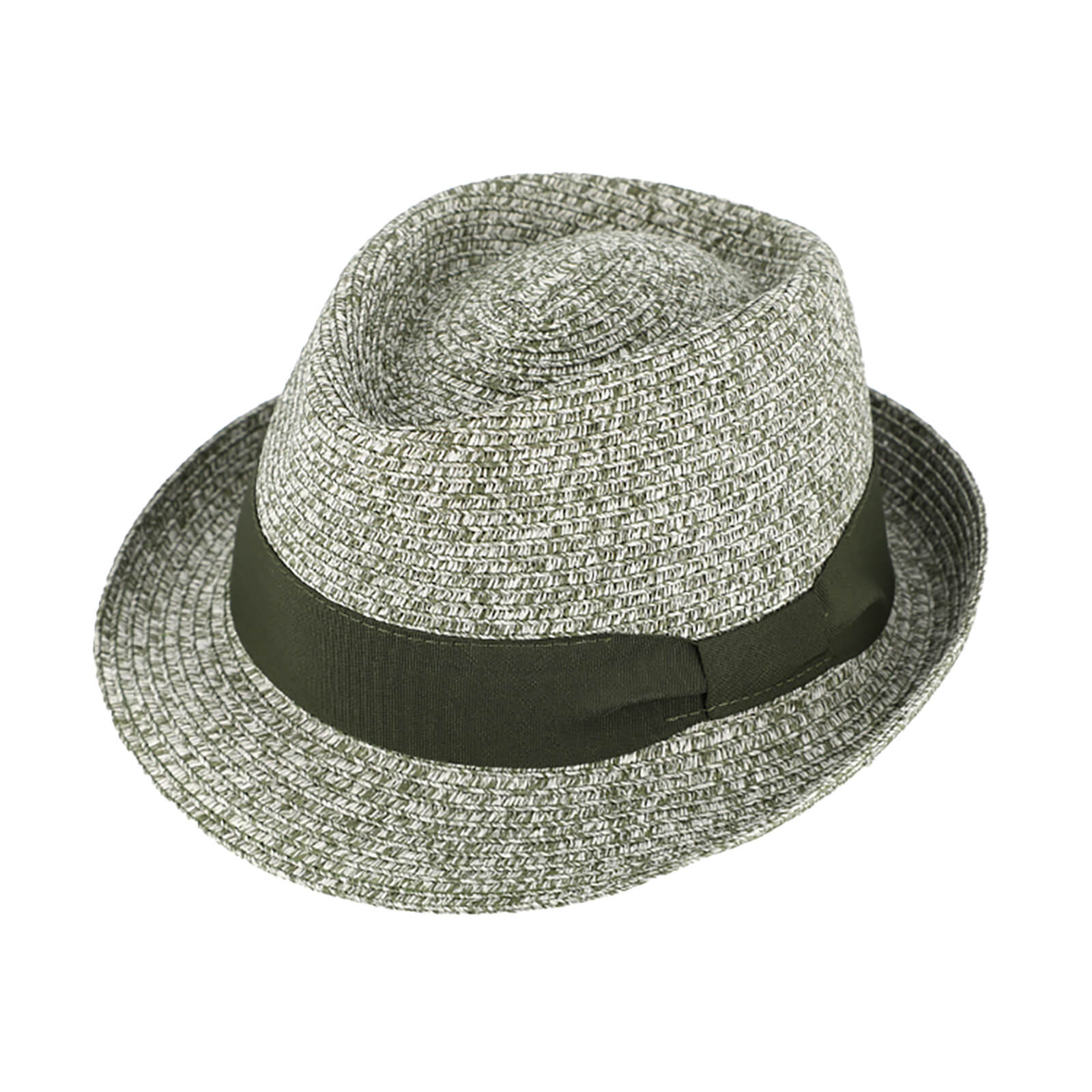 Fiebig Papierhut Trilby melange mit passendem Ripsband Oliv