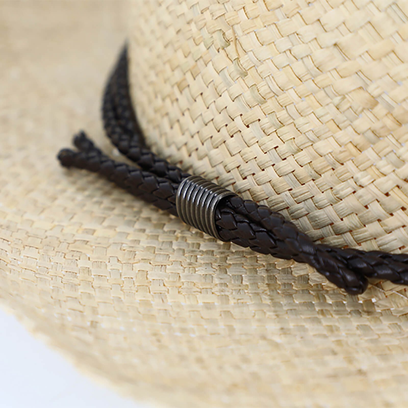 Fiebig Strohhut Fedora mit doppeltem PU-Lederband Natur