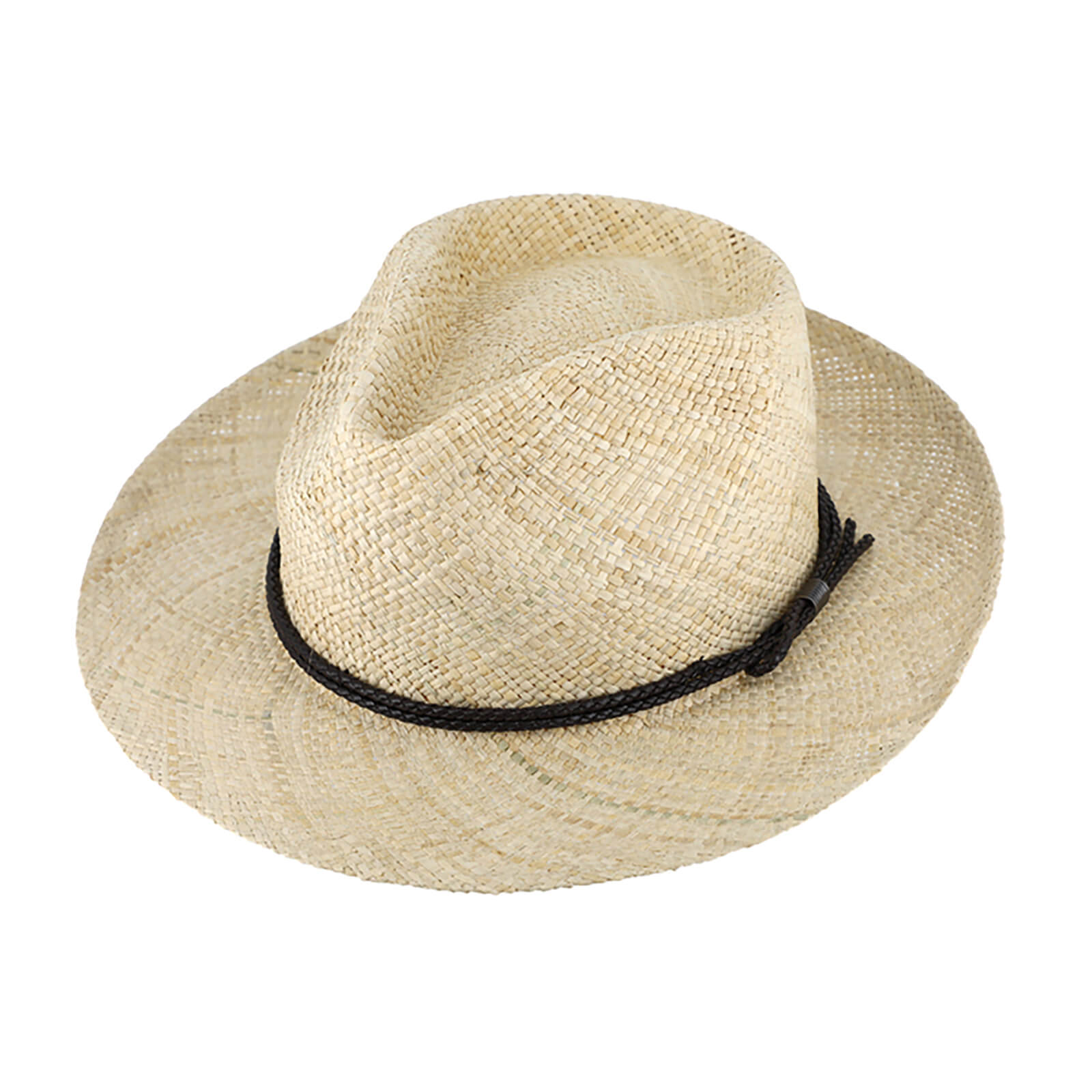 Fiebig Strohhut Fedora mit doppeltem PU-Lederband Natur