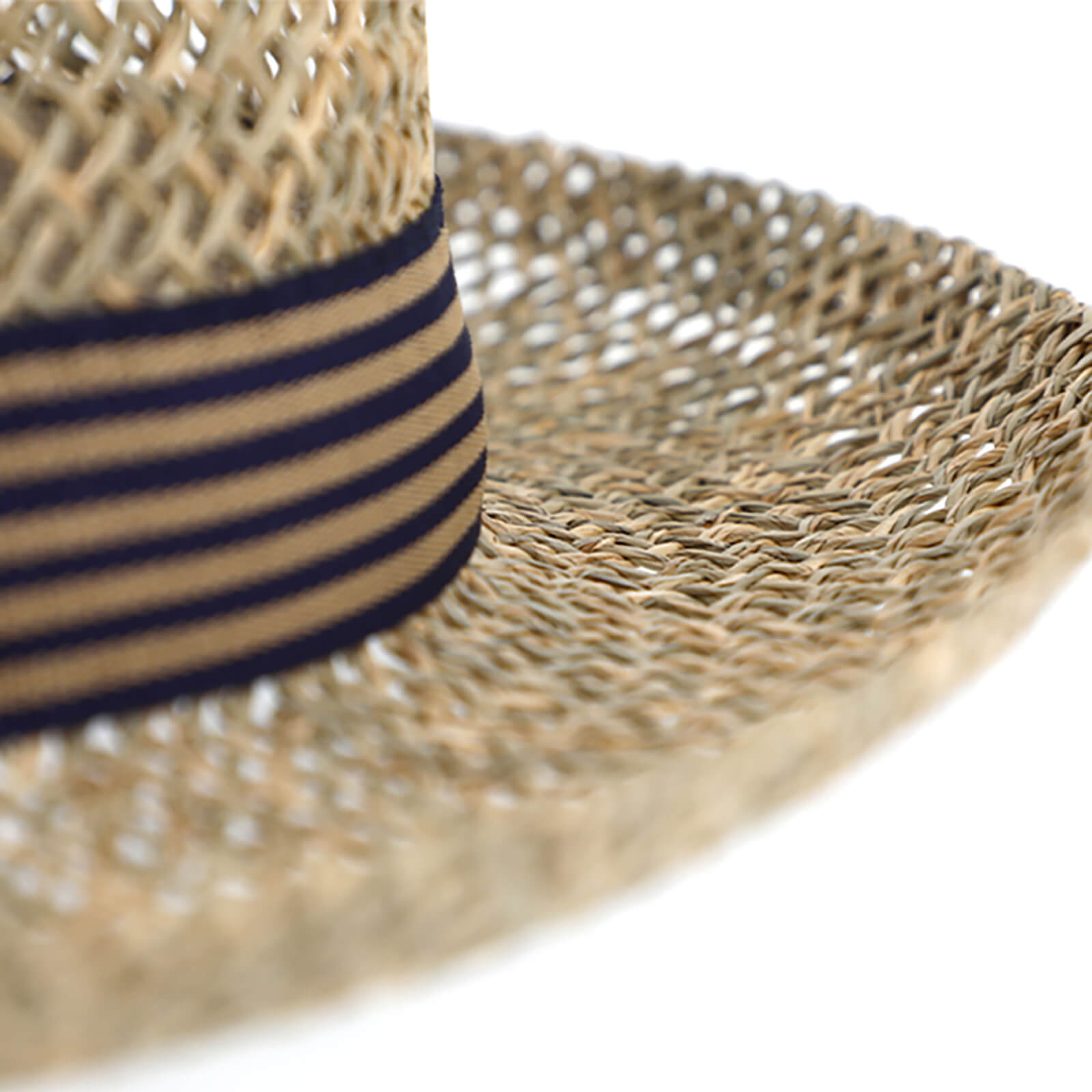 Fiebig Strohhut Fedora Seegras mit gestreiftem Ripsband Natur