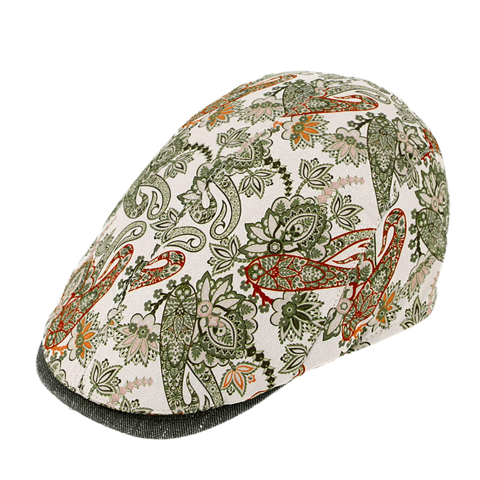 Fiebig Flatcap Paisleymuster Schild uni UV-Schutz Khaki