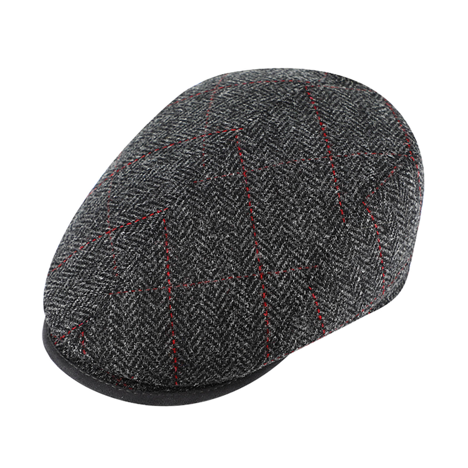 Fiebig Flatcap Shetland Wolle Fischgraet und Karo Anthrazit