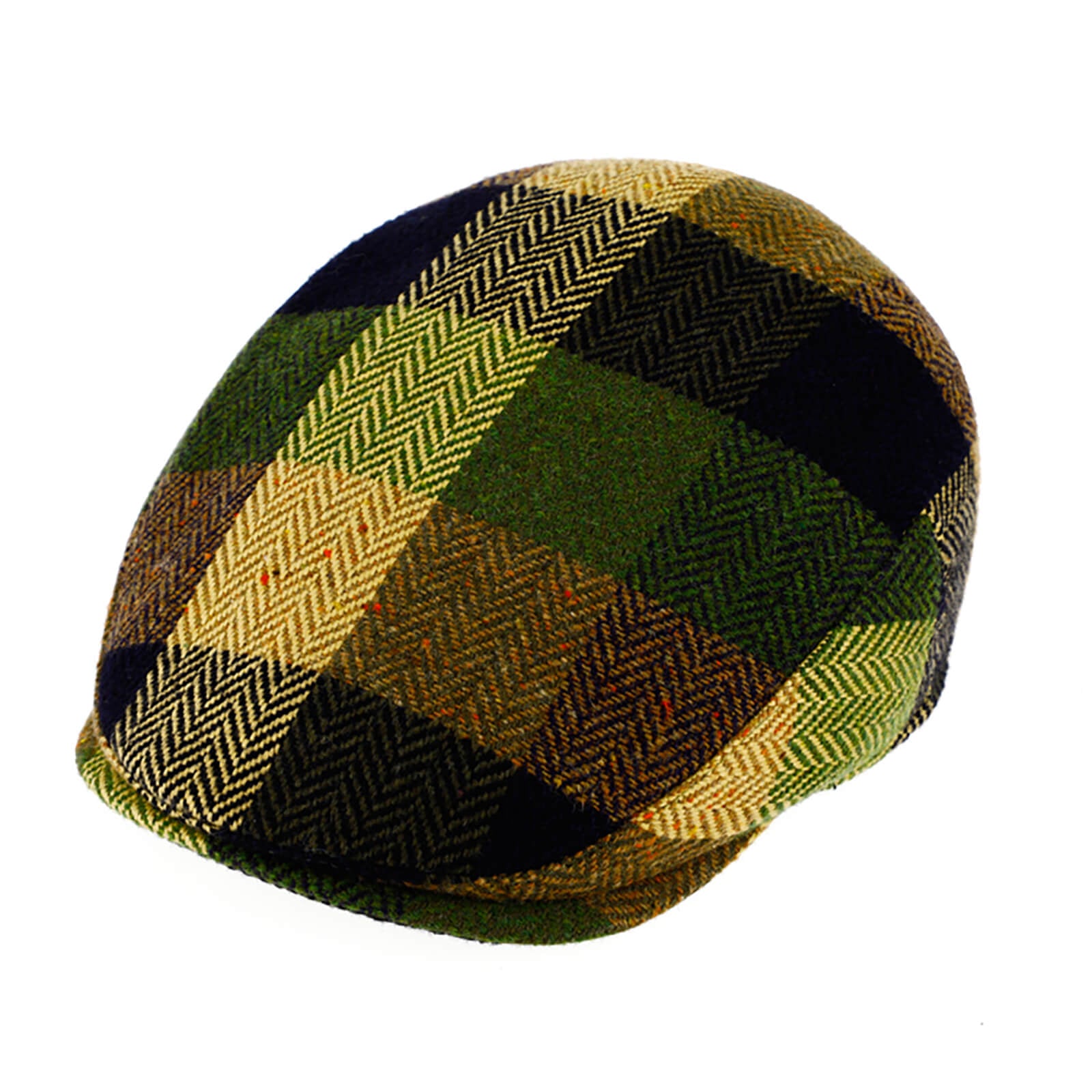 Fiebig Flatcap Wolle Fischgrät-Karo Oliv