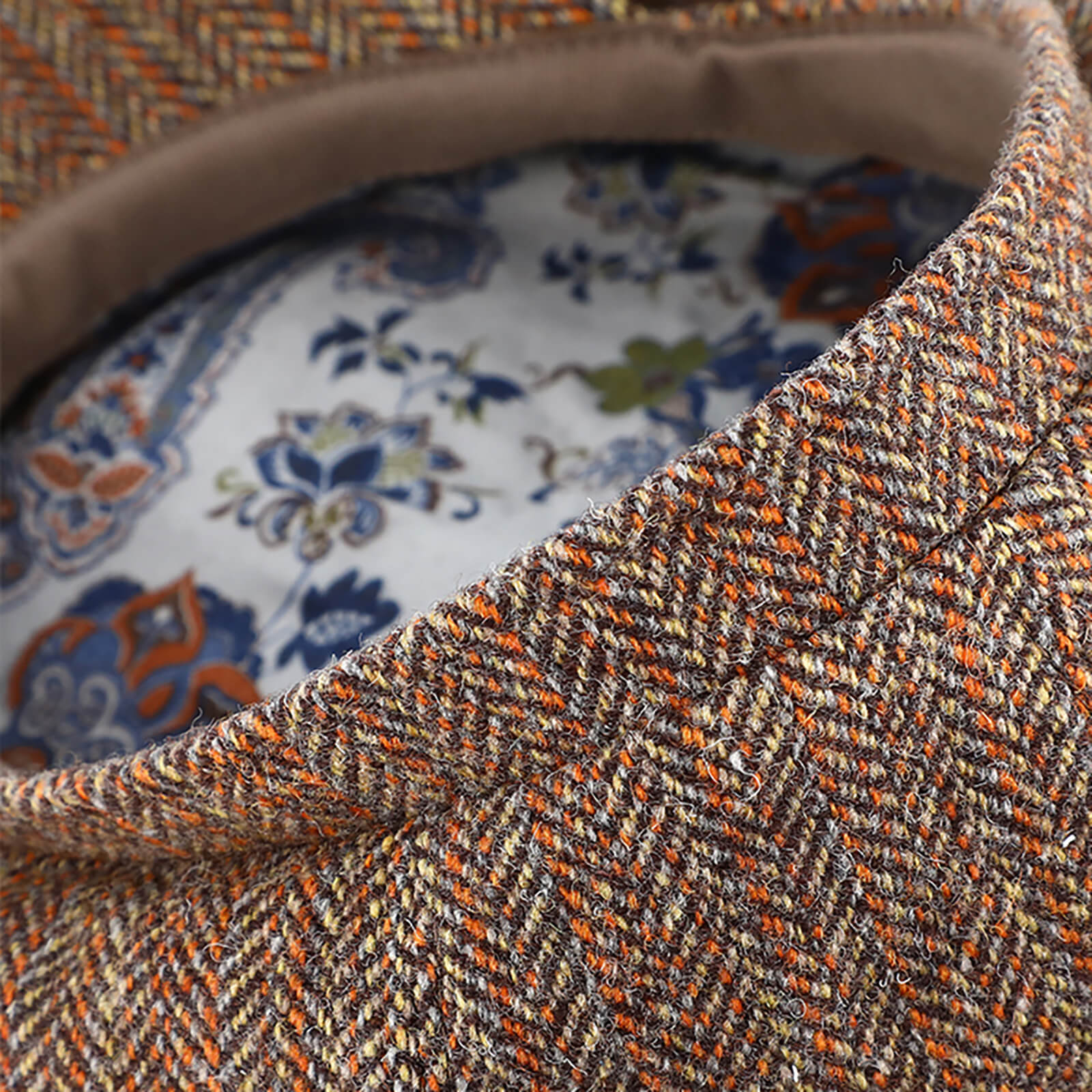 Fiebig 8-Panel Cap Schurwolle Fischgrät breite Form Cognac