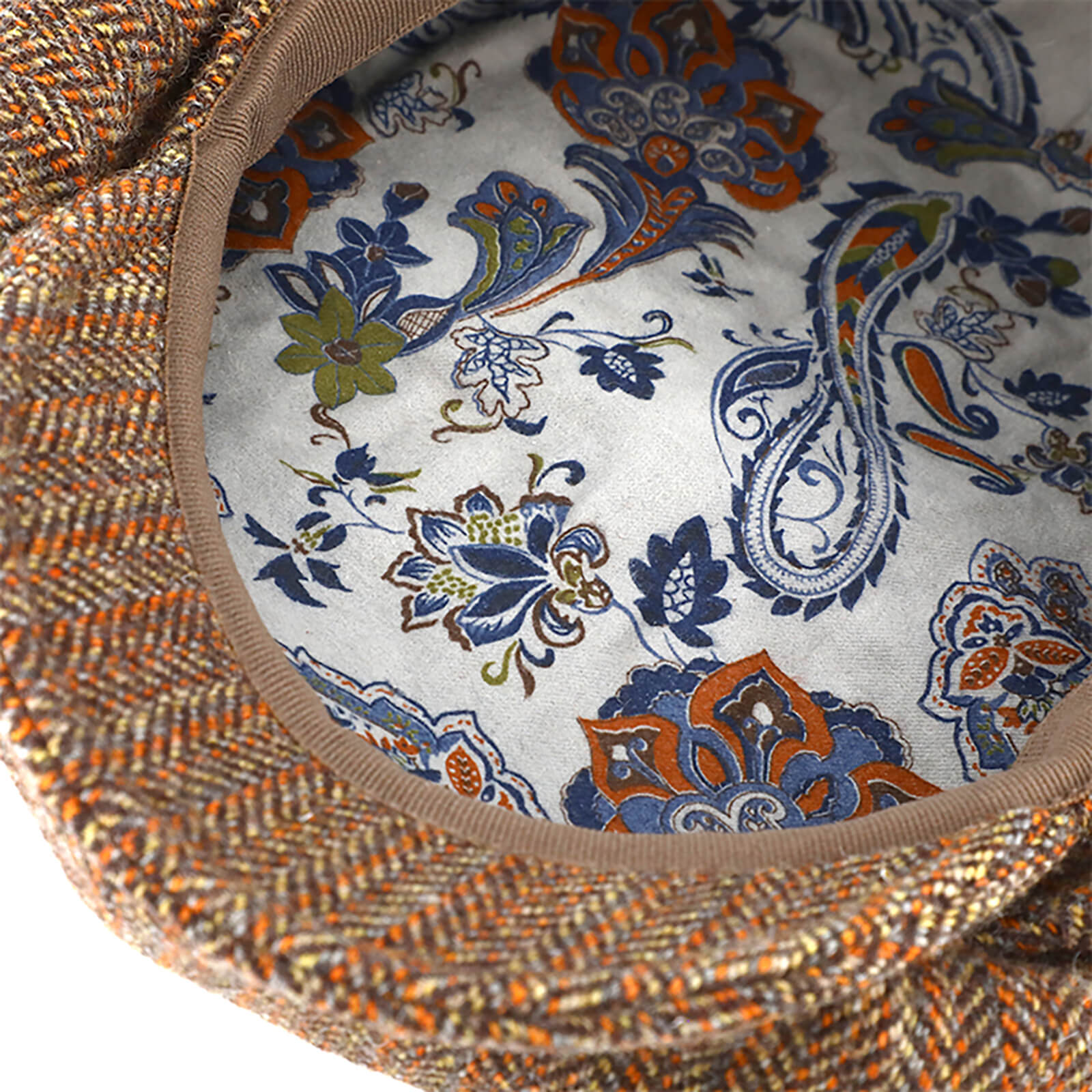 Fiebig 8-Panel Cap Schurwolle Fischgrät breite Form Cognac