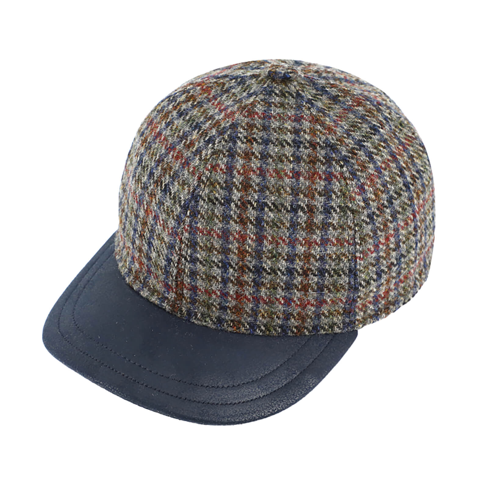 Fiebig Baseballcap Hahnentritt mit Ohrenklappen Kunstlederschirm Marineblau