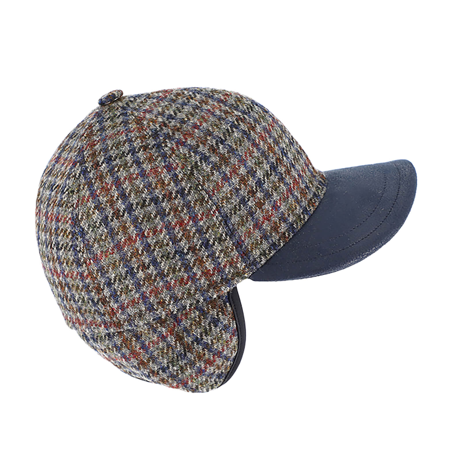 Fiebig Baseballcap Hahnentritt mit Ohrenklappen Kunstlederschirm Marineblau