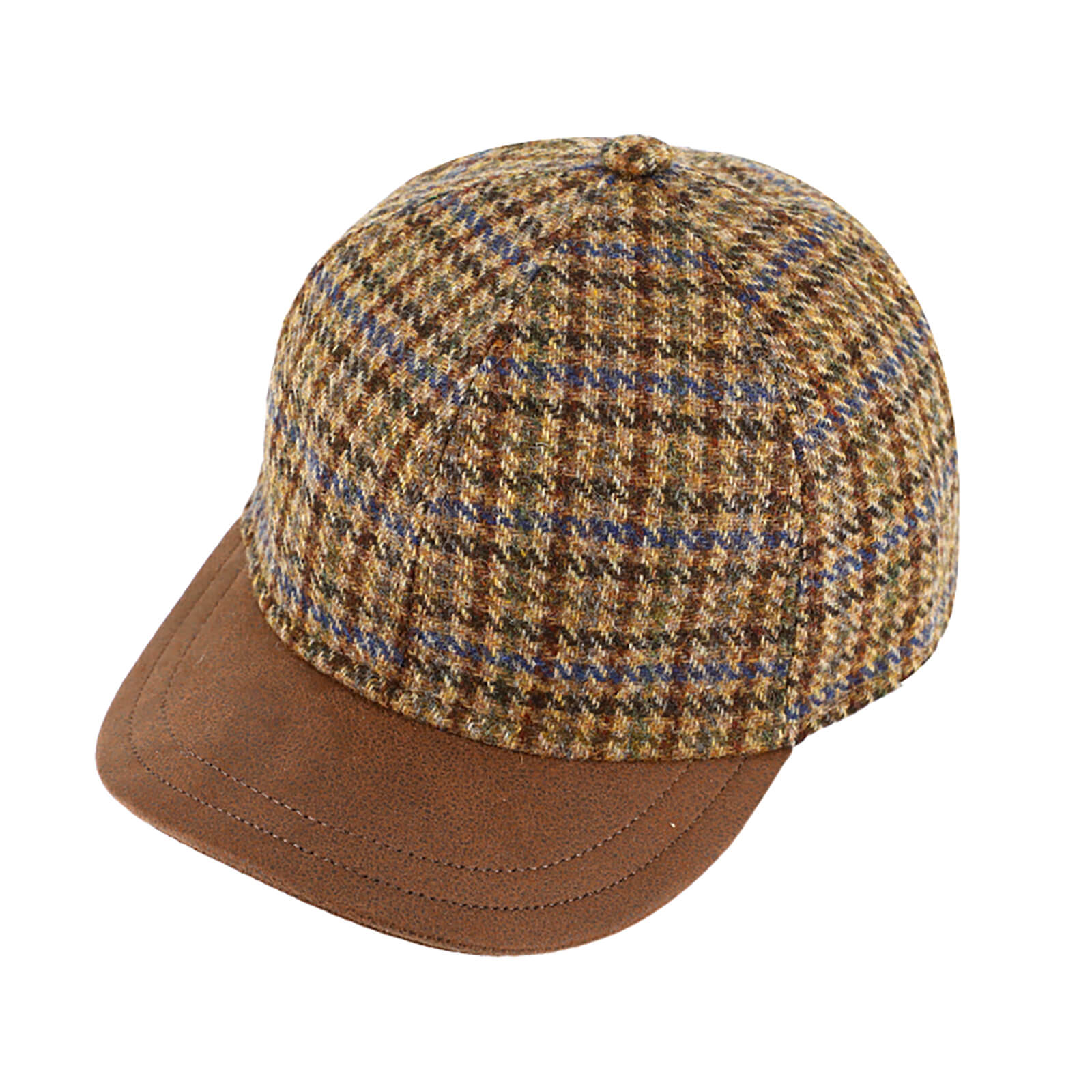 Fiebig Baseballcap Hahnentritt mit Ohrenklappen Kunstlederschirm Cognac