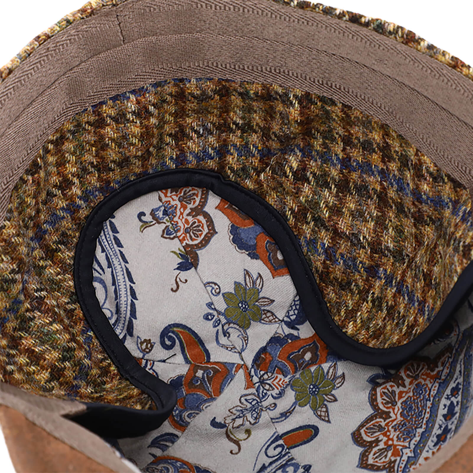 Fiebig Baseballcap Hahnentritt mit Ohrenklappen Kunstlederschirm Cognac