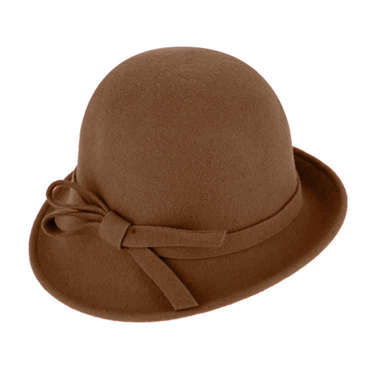 Fiebig Wollfilzhut Glocke asymmetrisch uni – Cognac