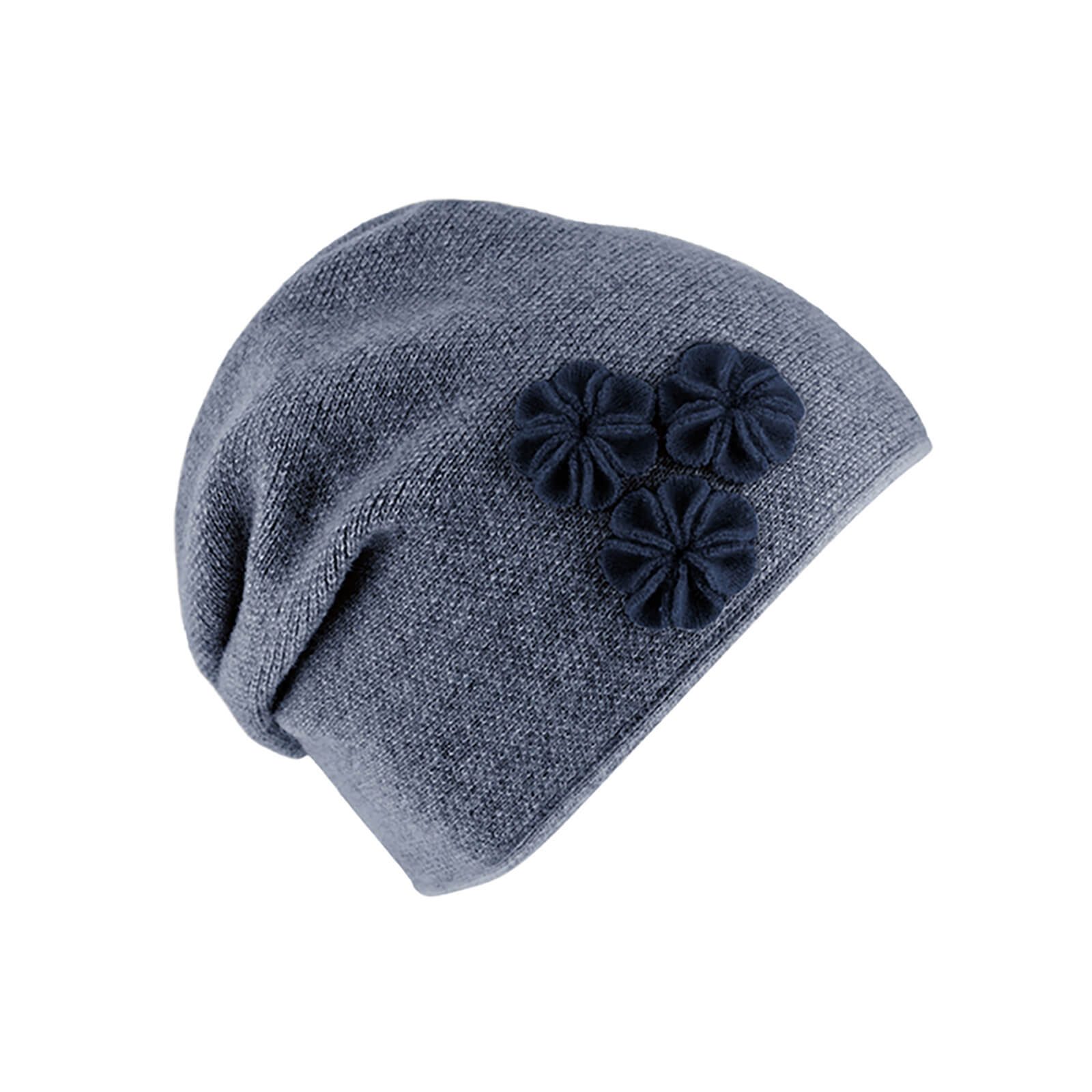 Fiebig Strickmütze Beanie Wolle melange mit Raffung