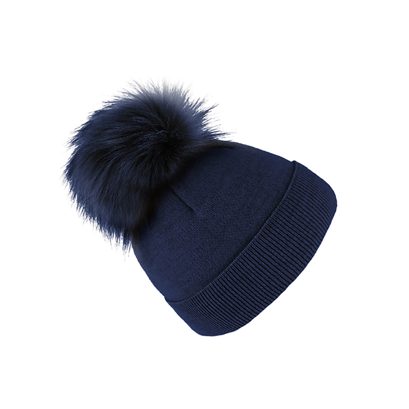 Fiebig Strickmütze mit Kunstfell Bommel und Umschlag Wolle uni