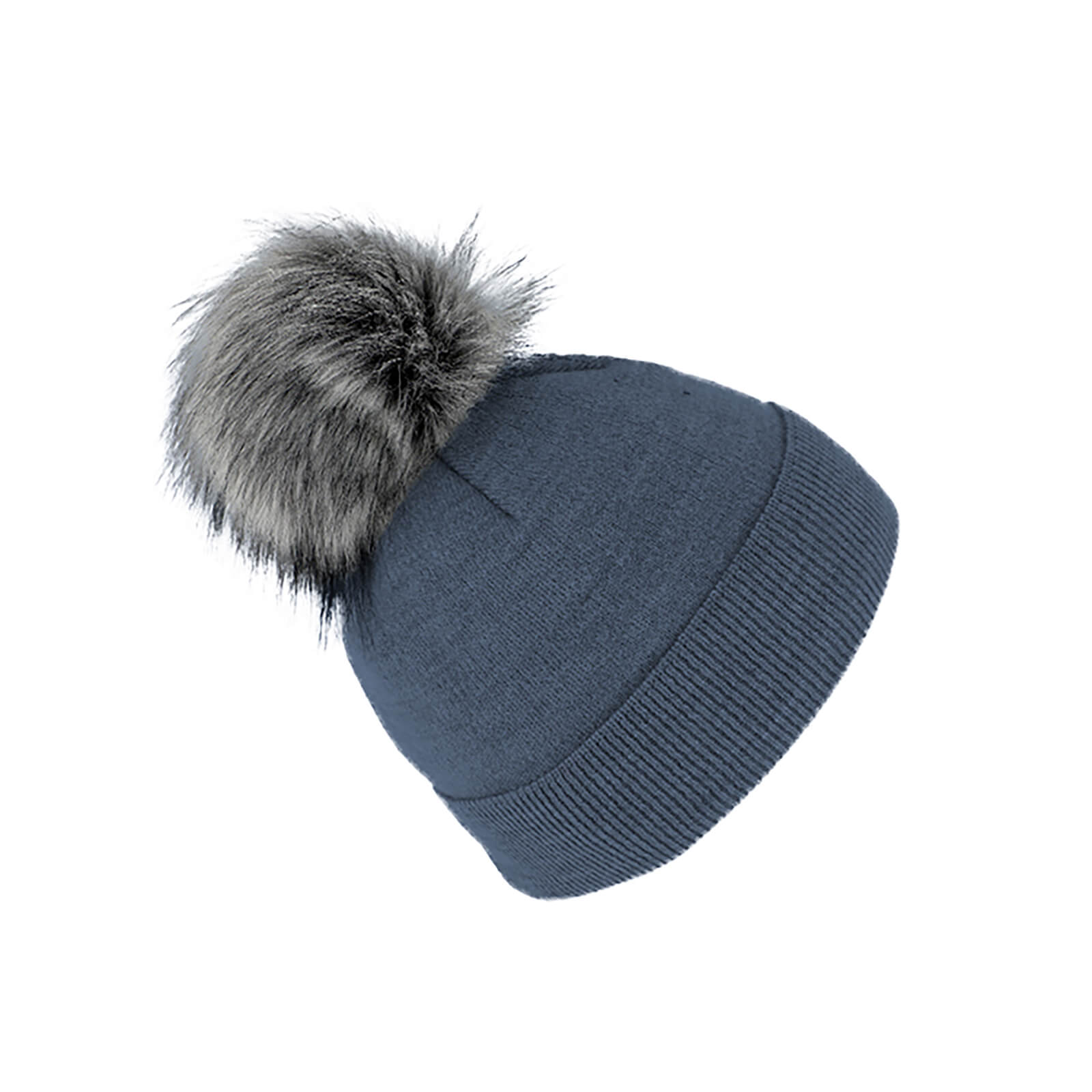 Fiebig Strickmütze mit Kunstfell Bommel und Umschlag Wolle uni