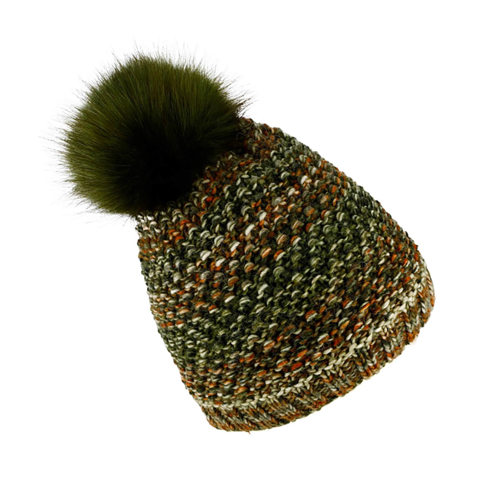 Fiebig Strickmütze mit Kunstfellbommel melange