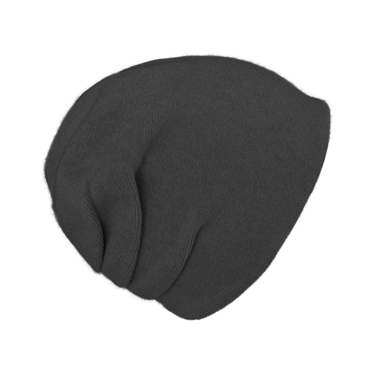 Fiebig Strick Beanie Kaschmir uni doppellagig mit Raffung – Anthrazit