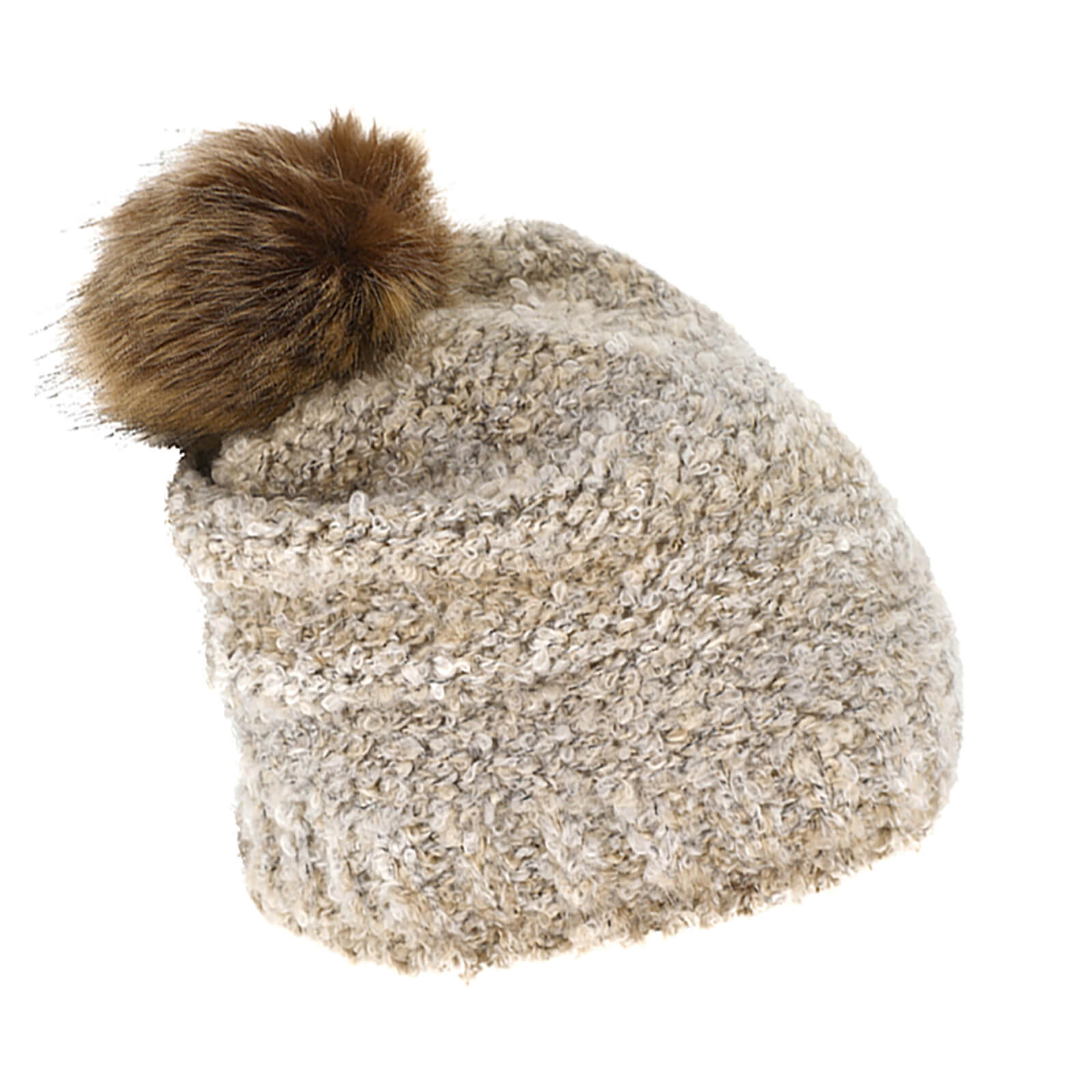 Fiebig Strickmütze mit Kunstfell Pompon melange