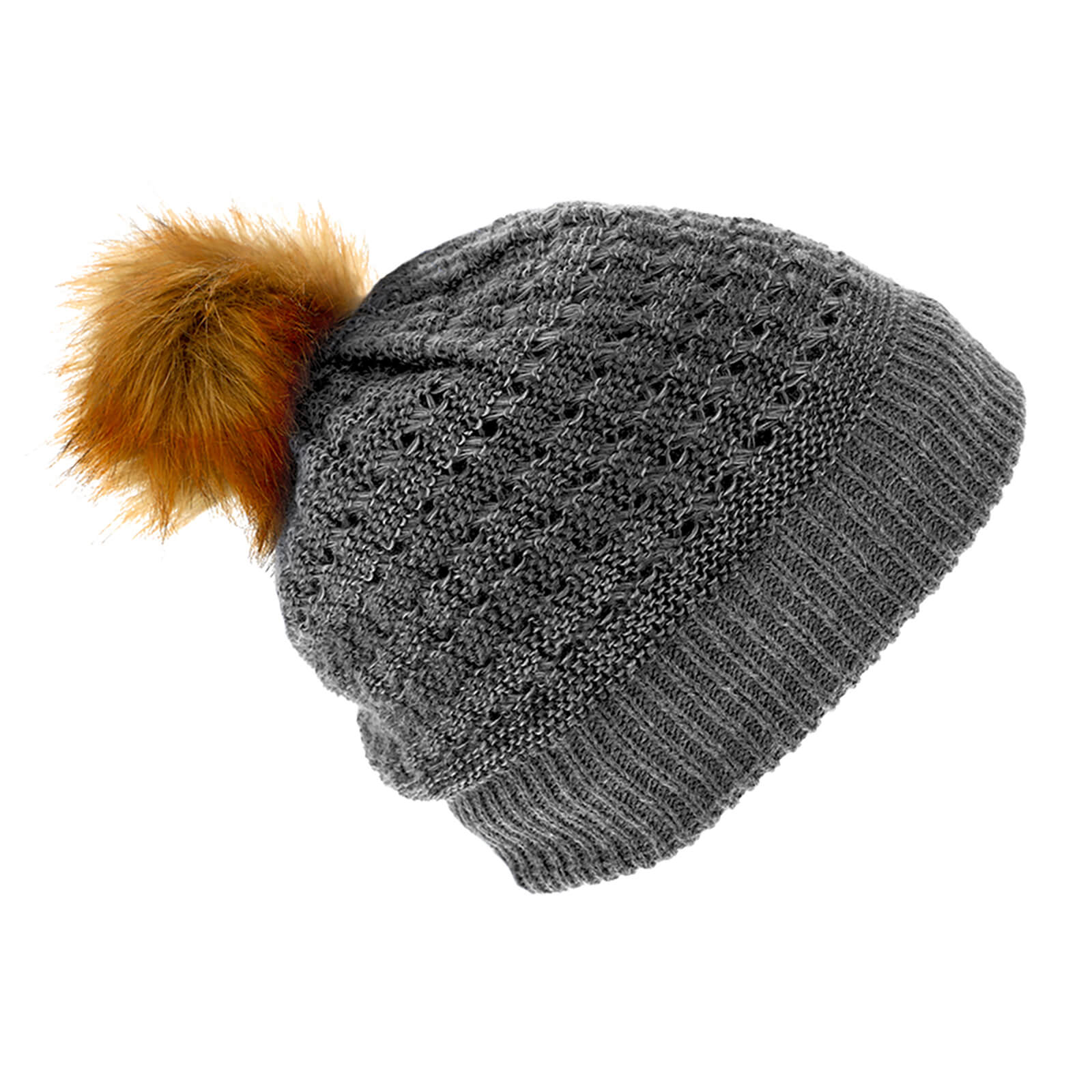 Fiebig Strickmütze mit Kunstfell Pompon uni