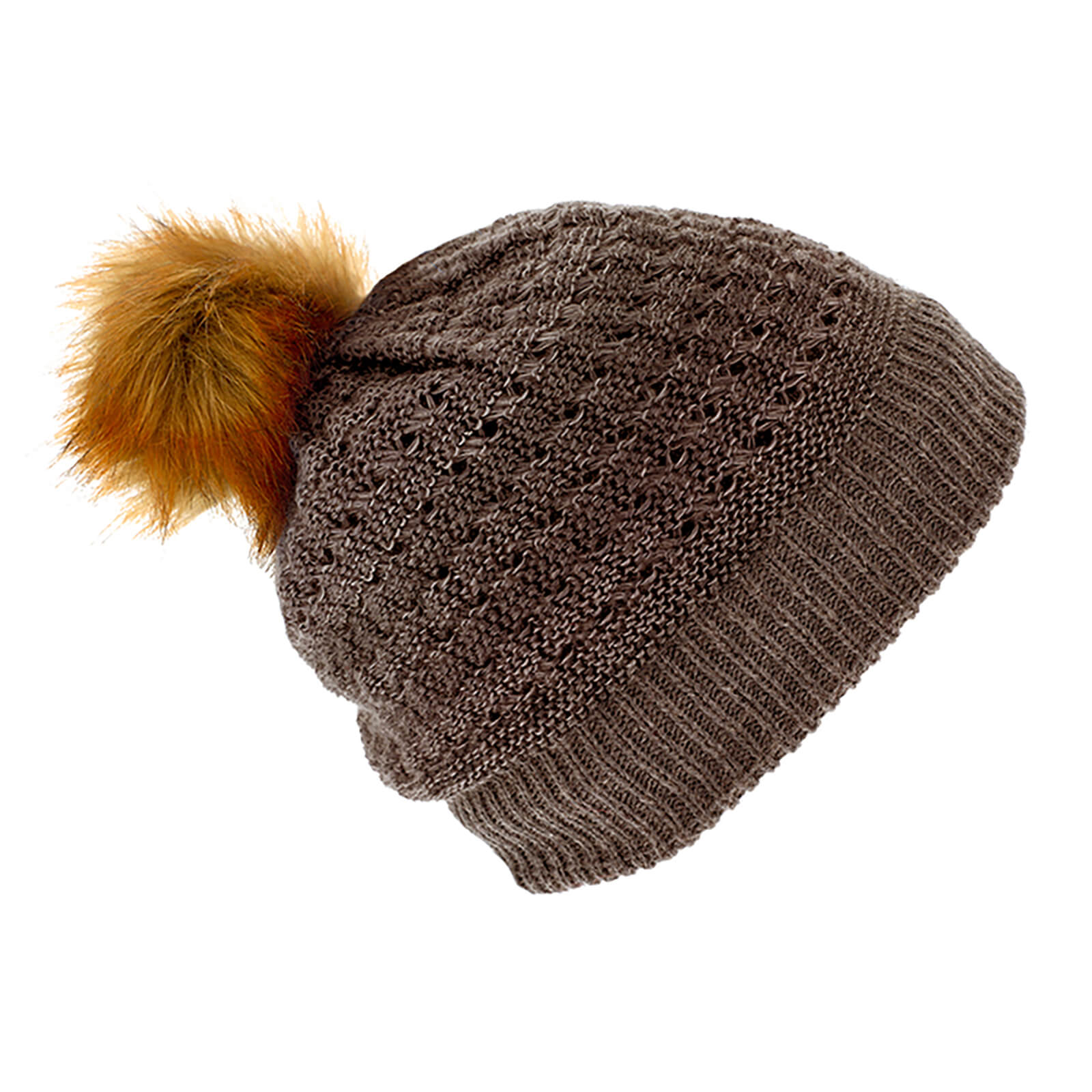 Fiebig Strickmütze mit Kunstfell Pompon uni