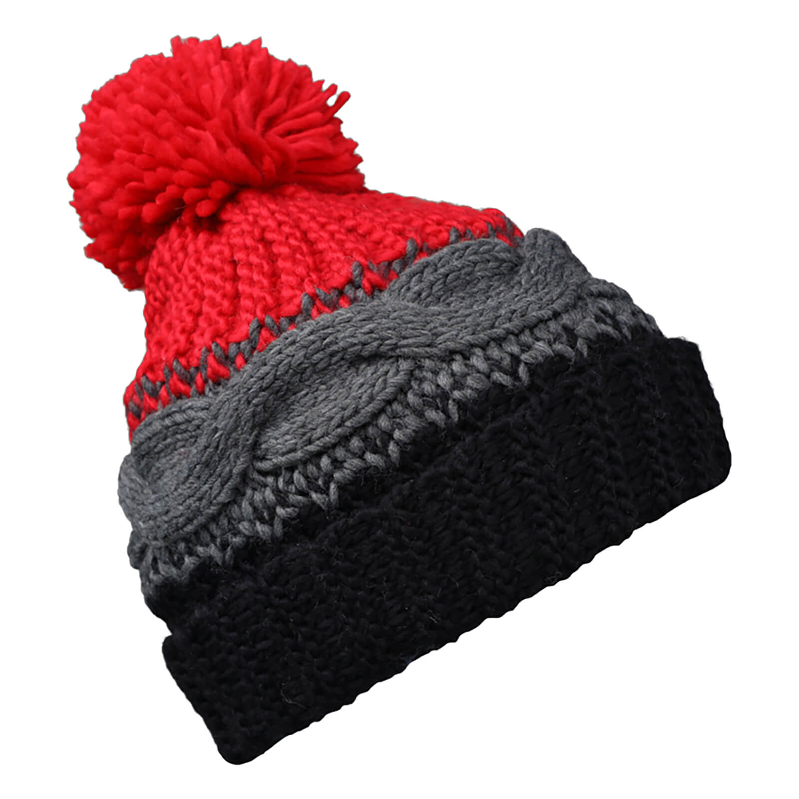 Fiebig Strickmütze mit Pompon dreifarbig