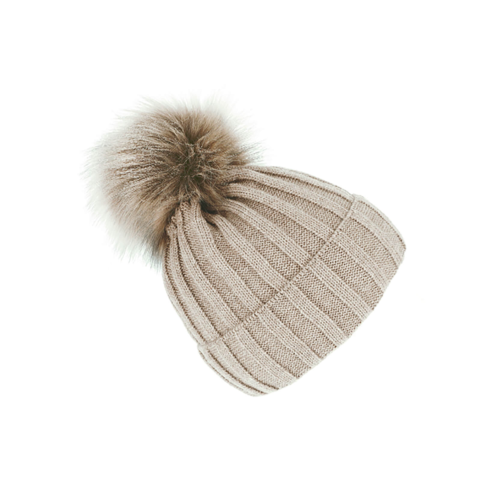 Fiebig Strickmütze mit Kunstfellbommel mit Umschlag uni