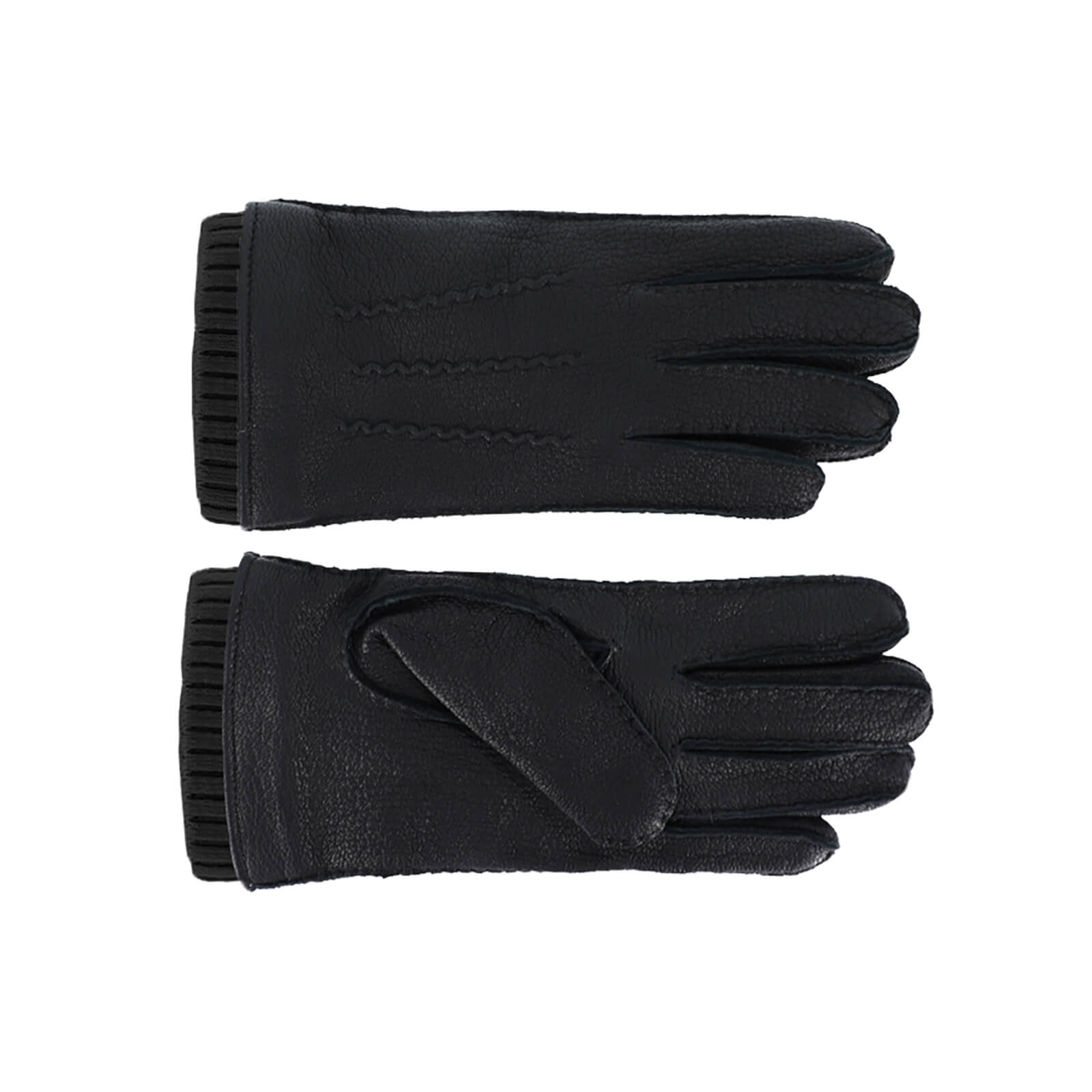 Fiebig Handschuhe Leder mit schwarzem Strickbündchen Schwarz