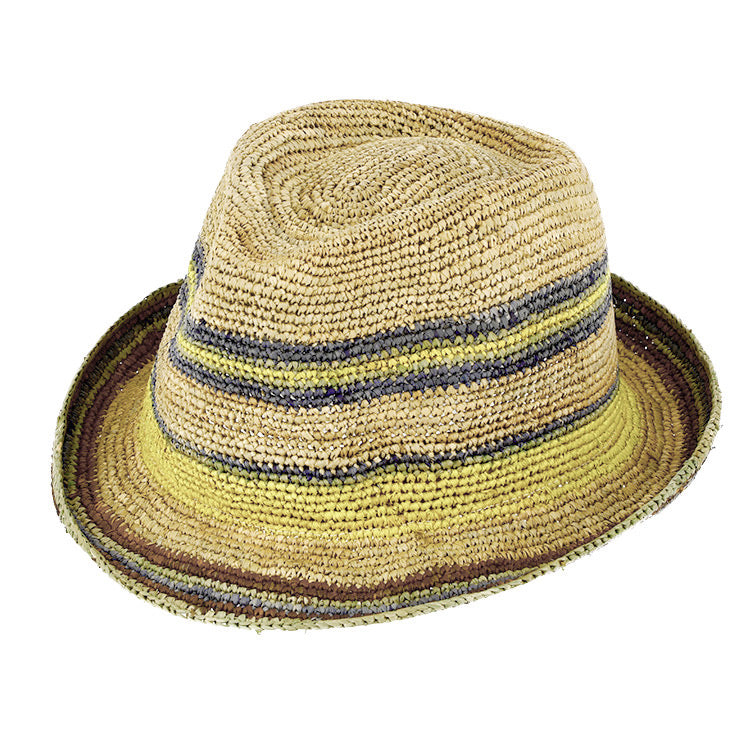 Fiebig Strohhut Trilby Raffia bunte Streifen Jeansblau