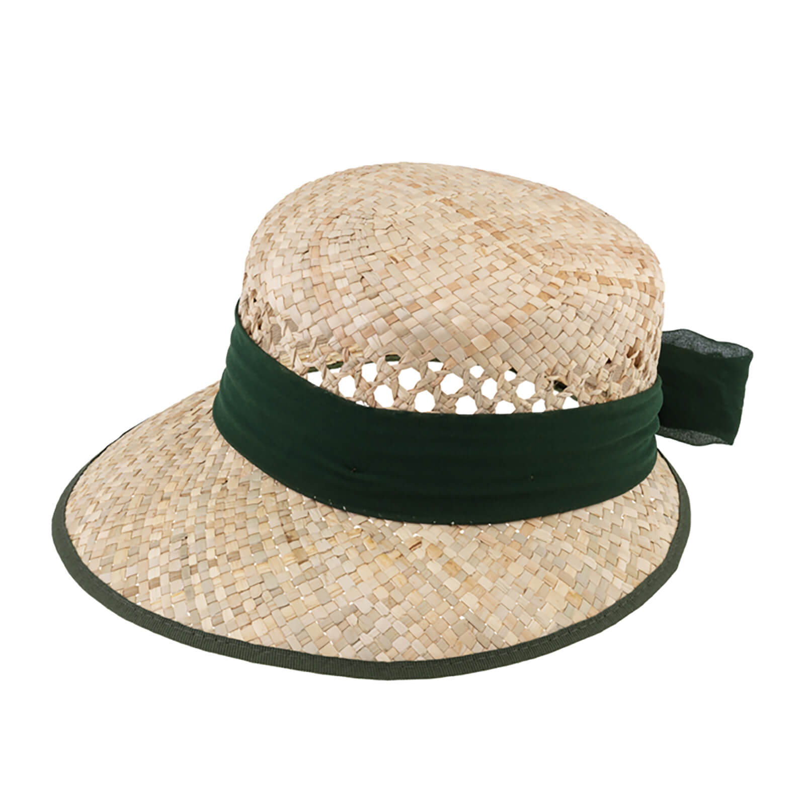 Fiebig Strohhut Schute mit gleichfarbigem Chiffonband und Einfass Oliv