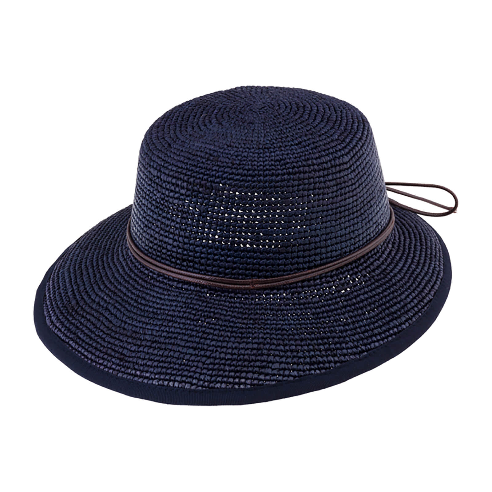 Fiebig Strohhut Schute Raffia Crochet mit Band und Einfass Marineblau