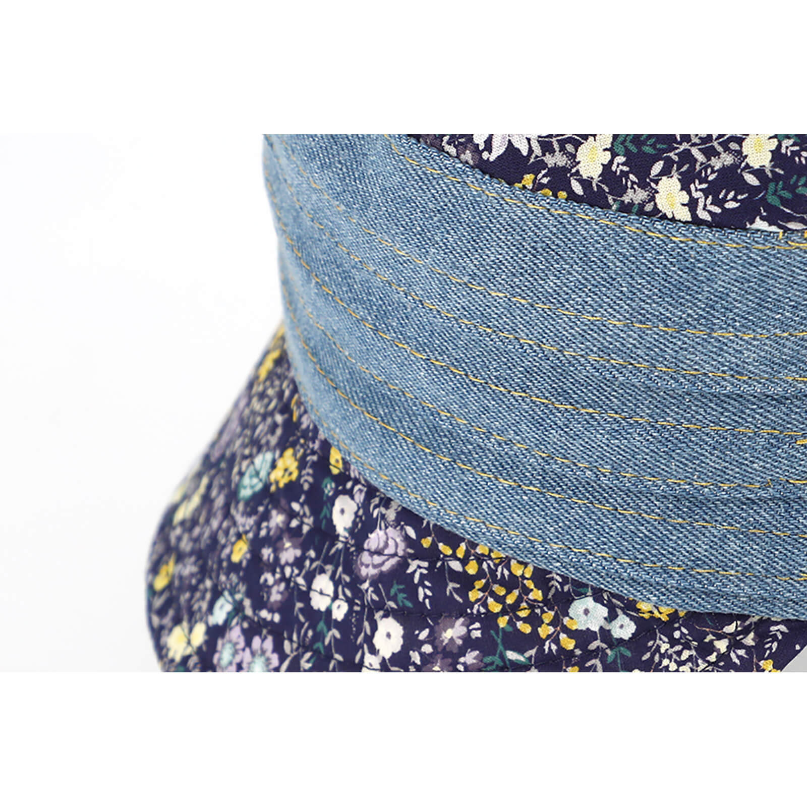 Fiebig Stoffhut Blumenmuster mit Jeans Raffung und Blüte Jeansblau