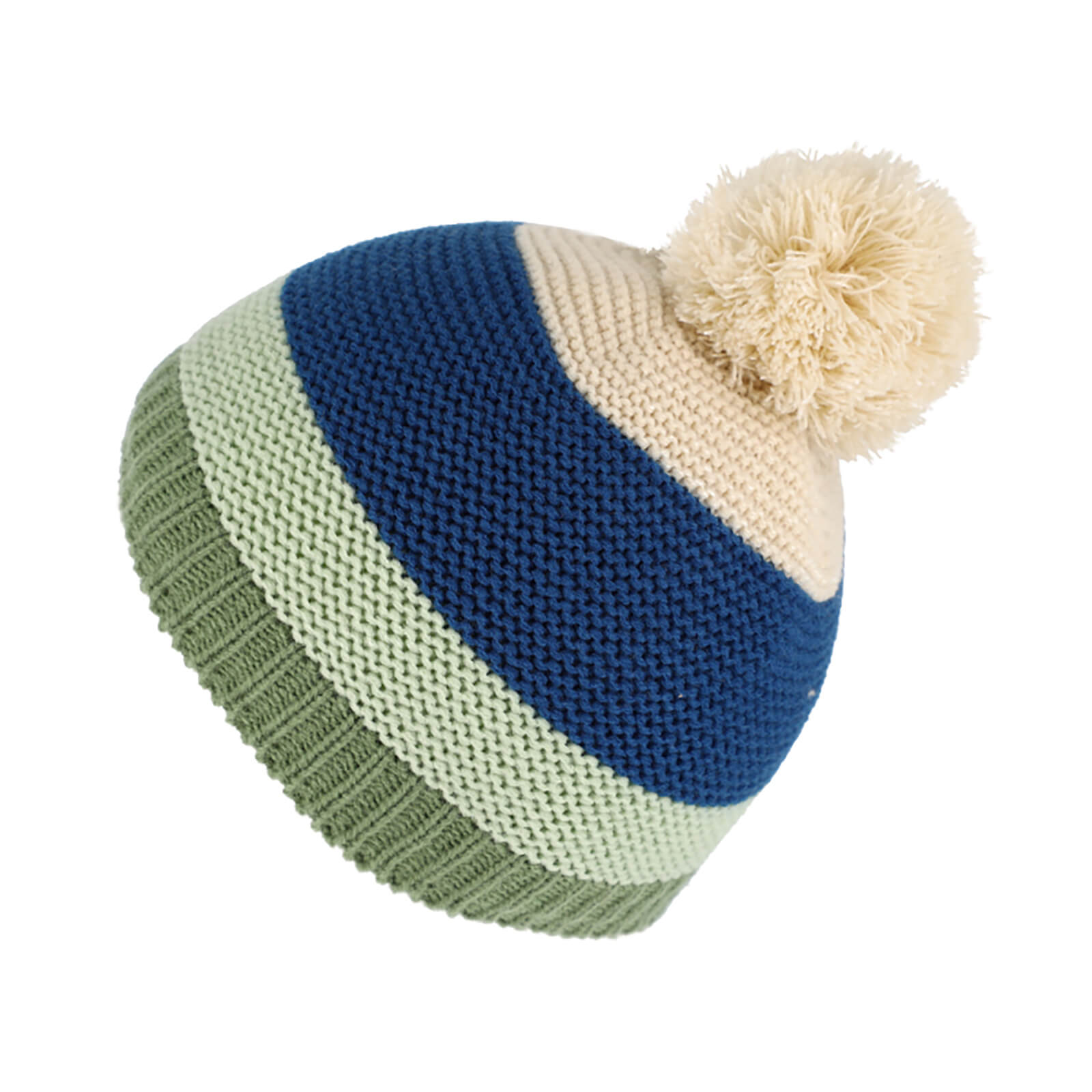 Fiebig Strickmütze Blockstreifen mit Bommel Moosgrün