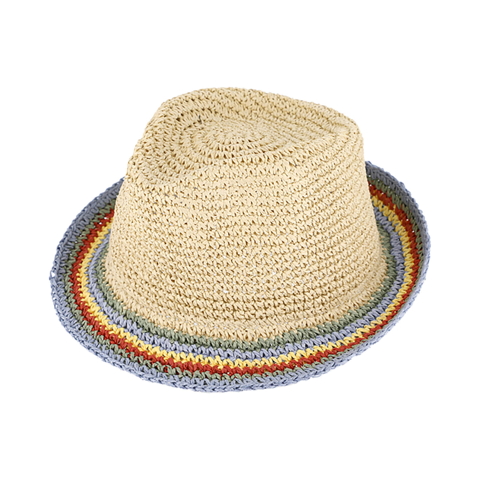 Fiebig Papierhut Trilby gehäkelt mehrfarbig Natur