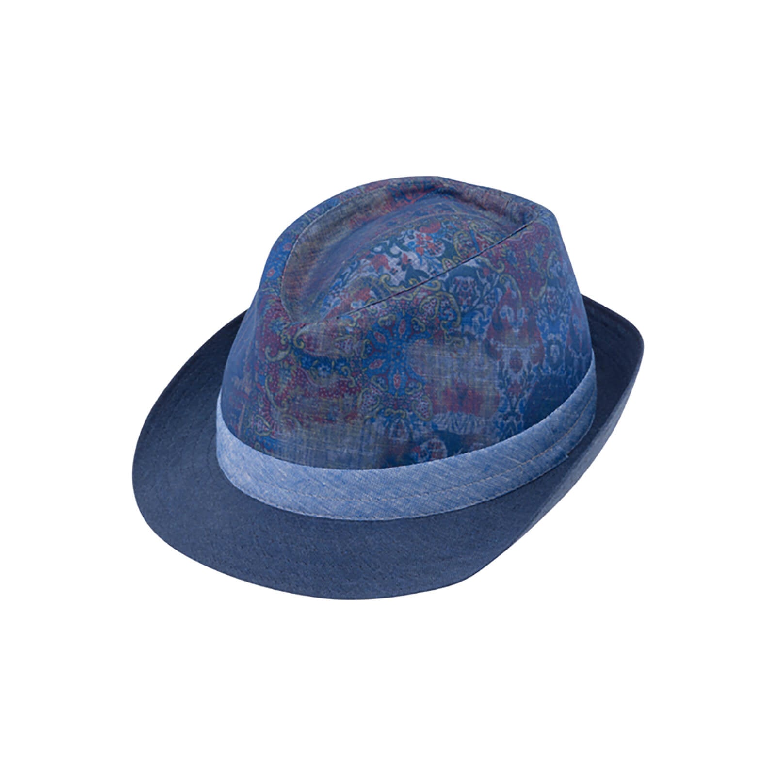 Fiebig Stoffhut Trilby Leinen Paisley Muster Krempe und Band uni Marineblau