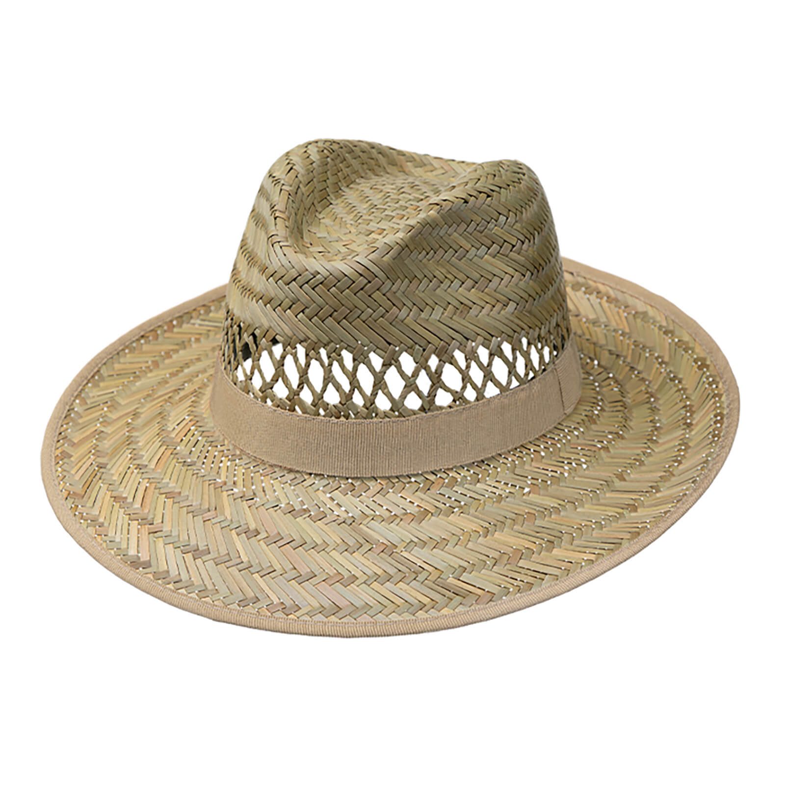 Fiebig Strohhut Fedora mit Einfass und breiter Krempe Beige