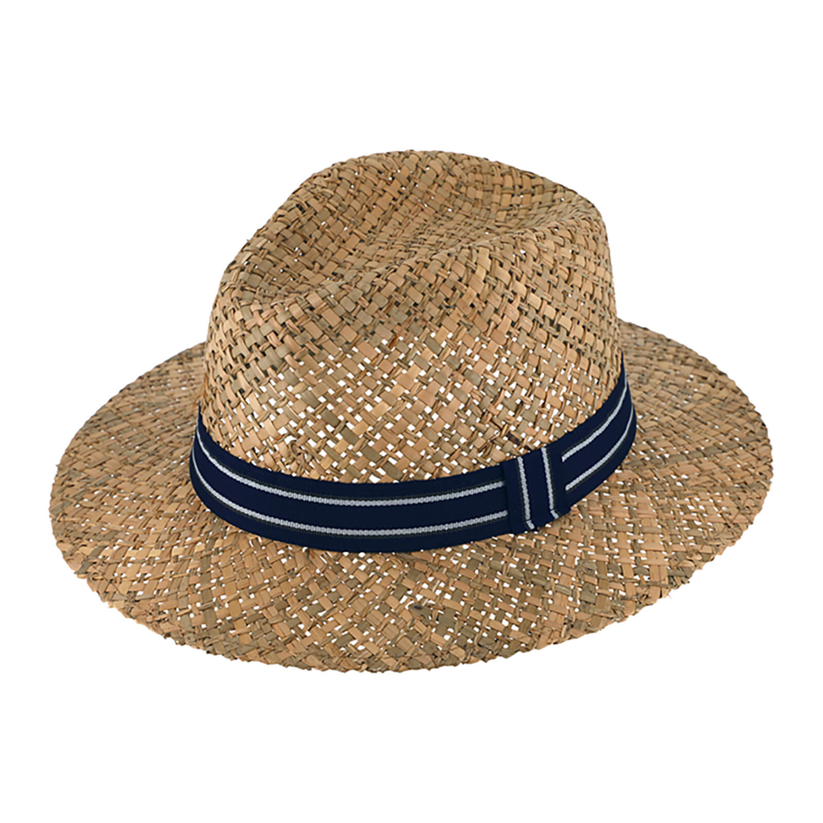 Fiebig Strohhut Traveller mit gestreiftem Ripsband Marine