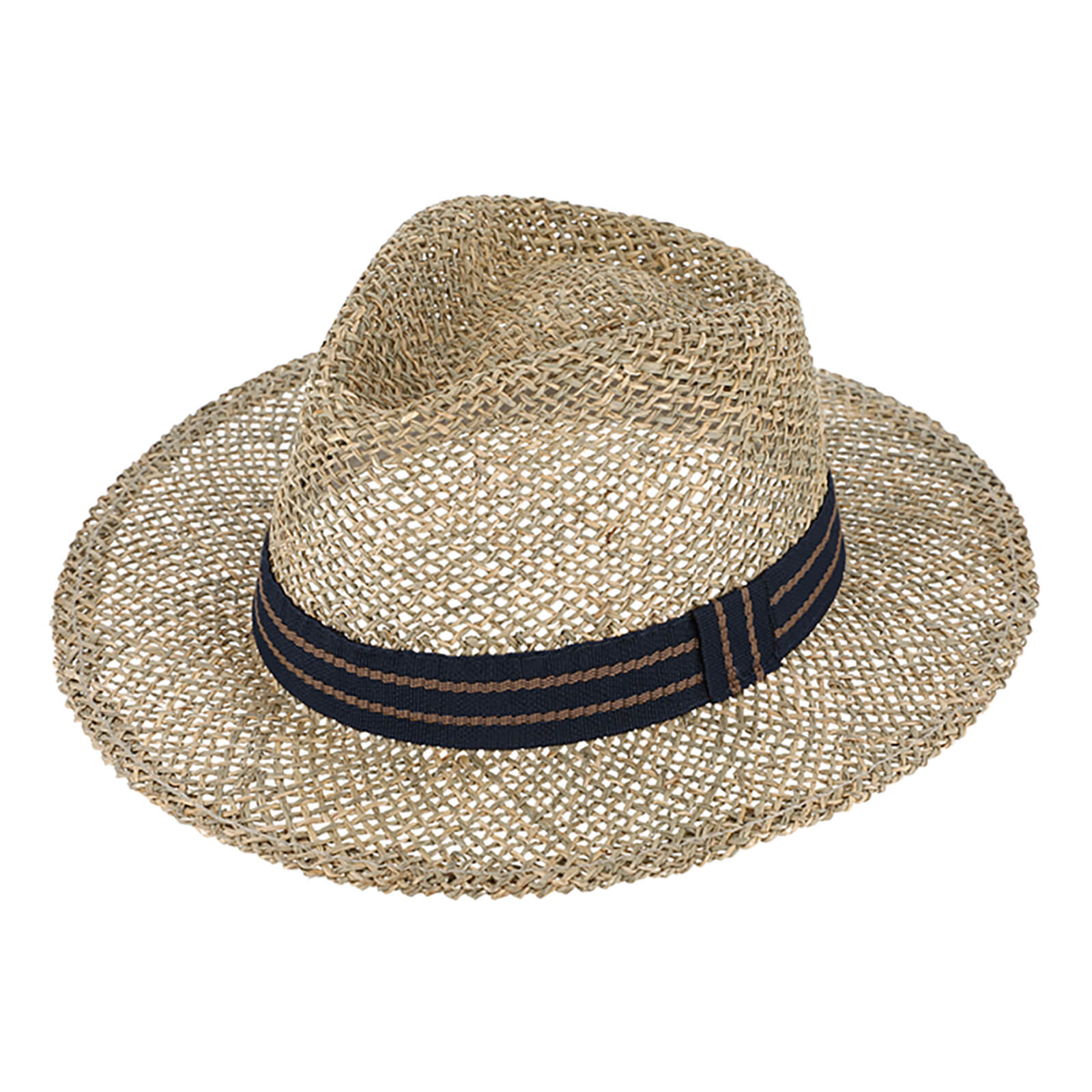 Fiebig Strohhut Traveller Seegras mit zweifarbigem Ripsband Marine