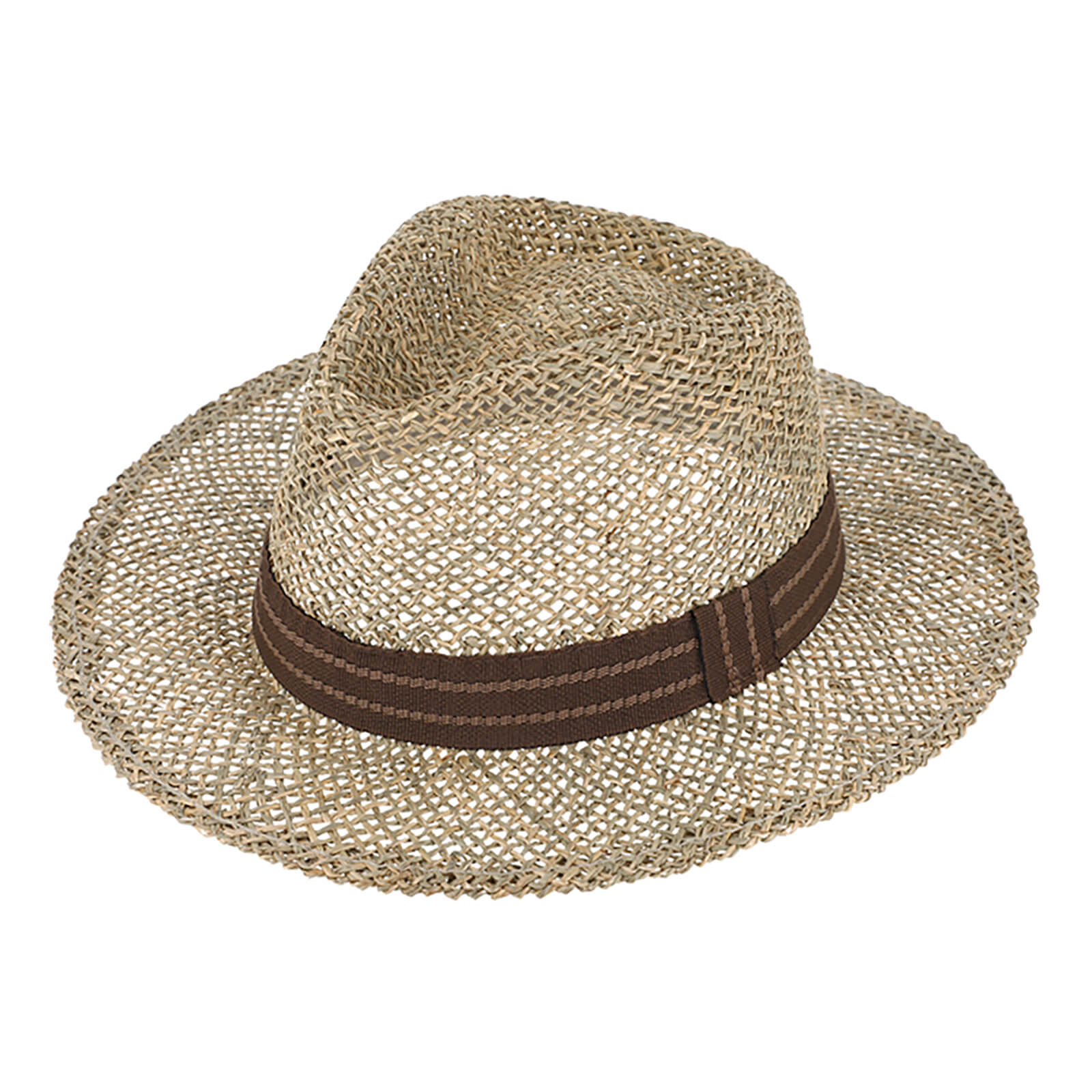Fiebig Strohhut Traveller Seegras mit zweifarbigem Ripsband Nussbraun