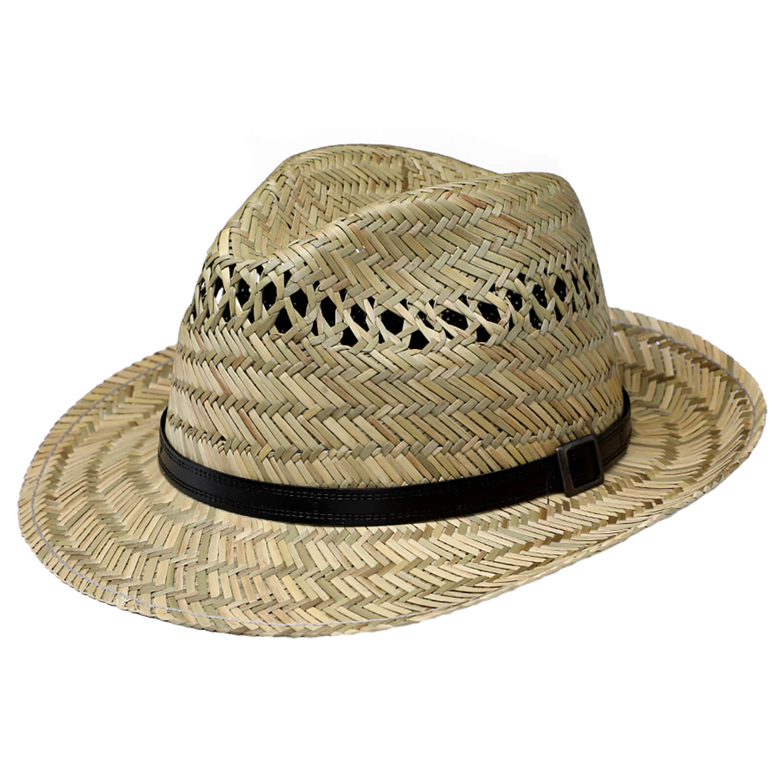 Fiebig Strohhut Fedora mit Kunstlederband Natur