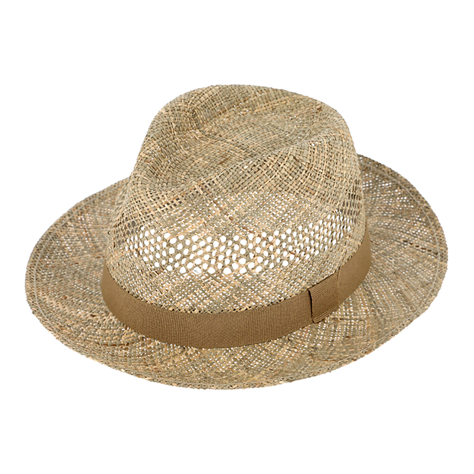 Fiebig Strohhut Fedora aus Seegras mit einfarbigem Band Natur